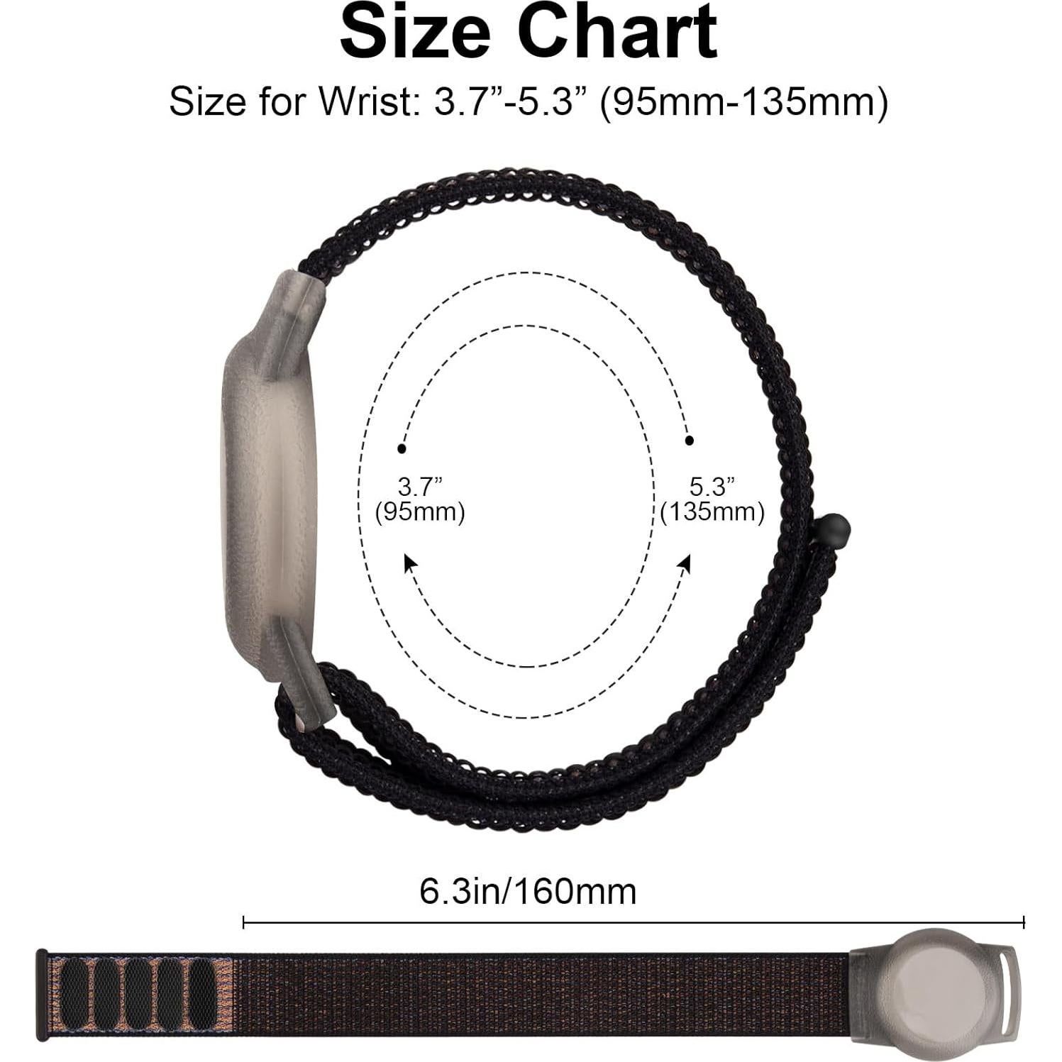 Meliya Nylon AirTag Bracelet for Kids, Airtag Wristband for AirTag Holder Case, 16cm Adjustable Anti Lost Wristband for Toddler Baby, Boys, and Girls, Elders (Black+Grey)