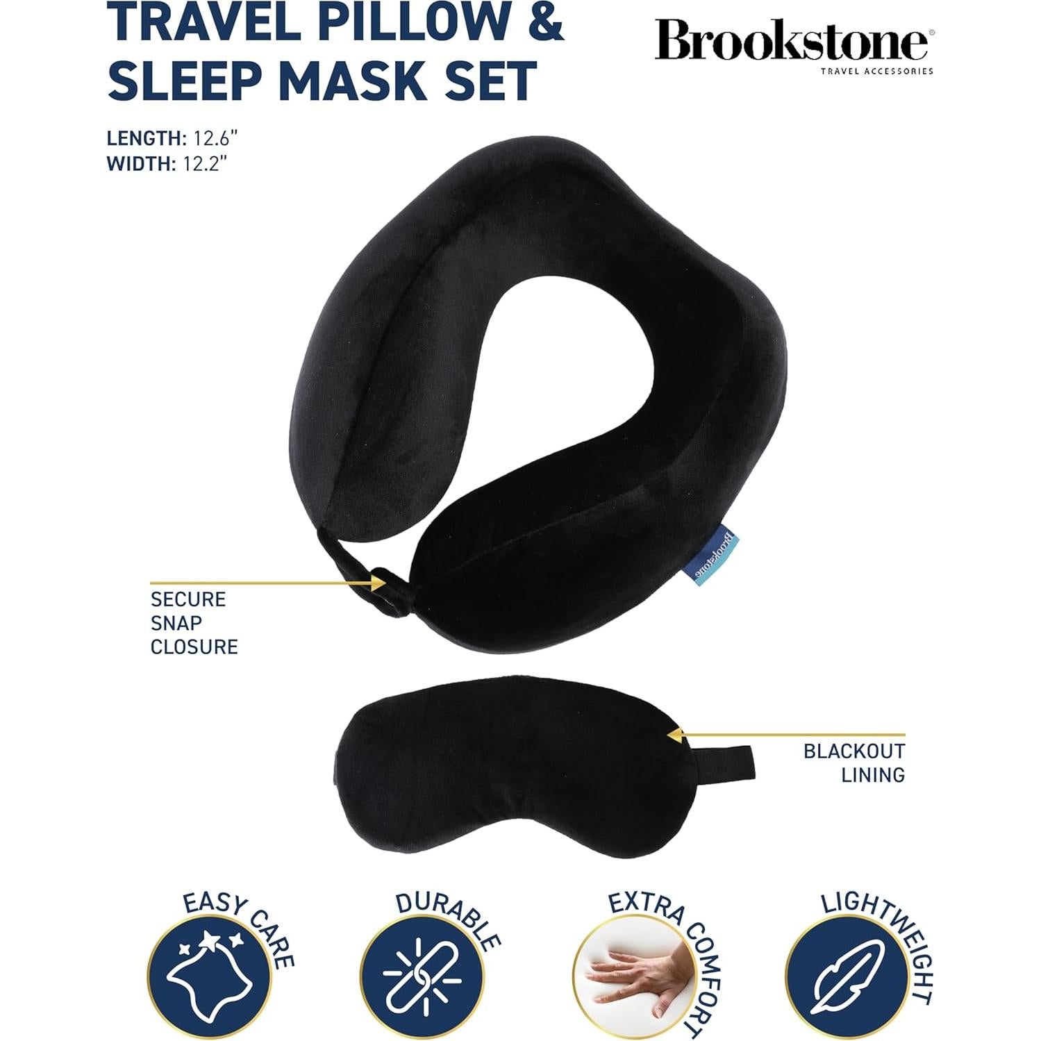 Conjunto de almohada de viaje Brookstone con máscara para ojos