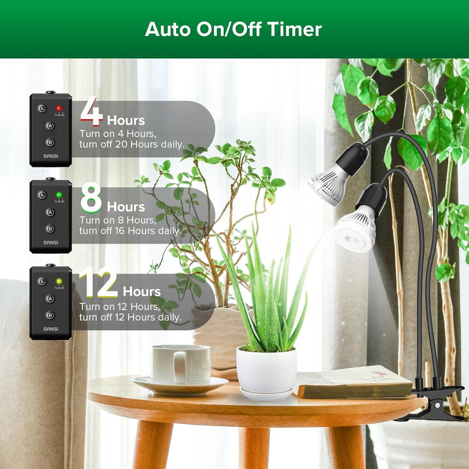 Luz de Crecimiento LED SANSI 20W con Clip y Temporizador