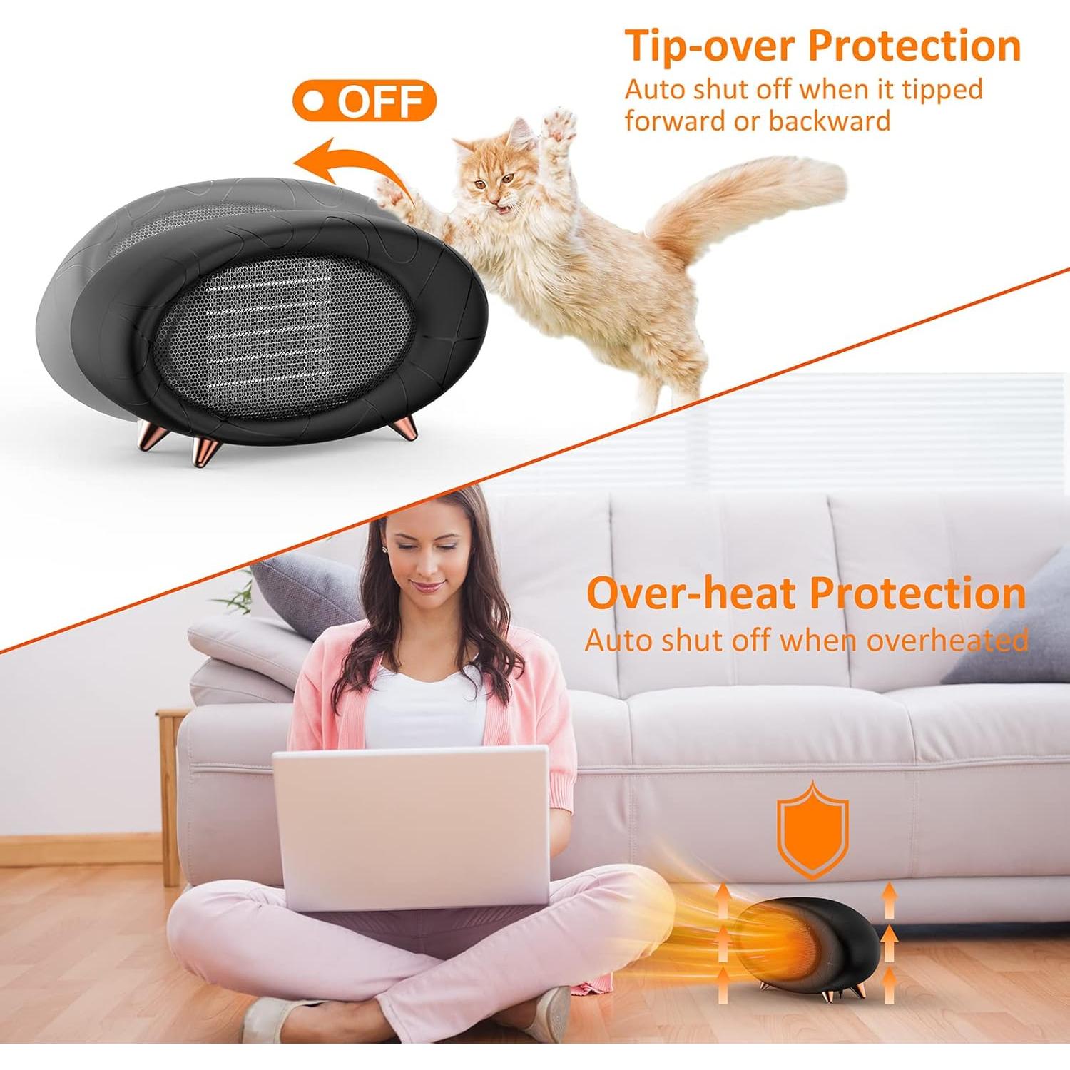 Calentador de escritorio PRSOOY 600W cerámica PTC portátil negro