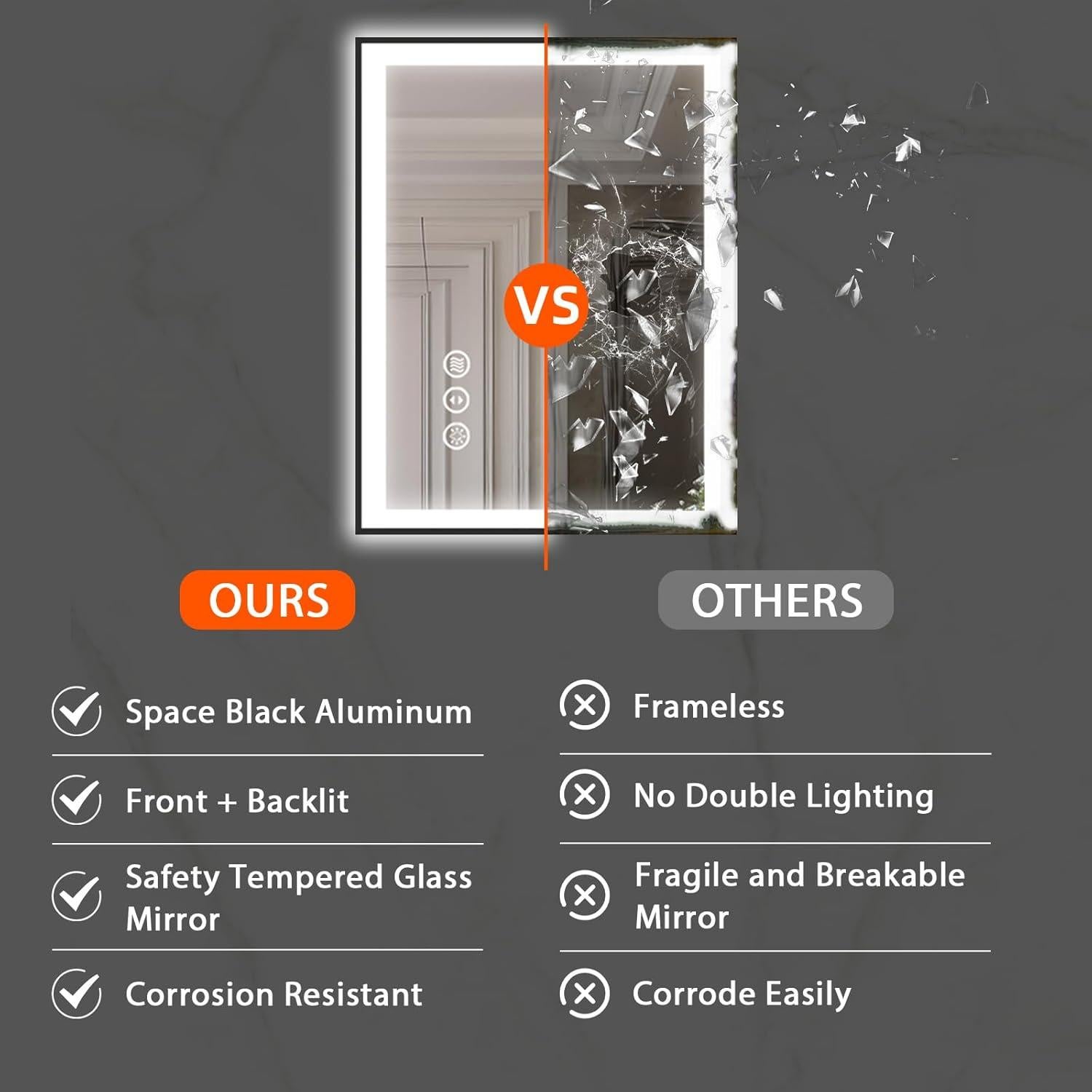 Espejo de Baño LED Megatex 50.8x71.1 cm Negro Retroiluminado