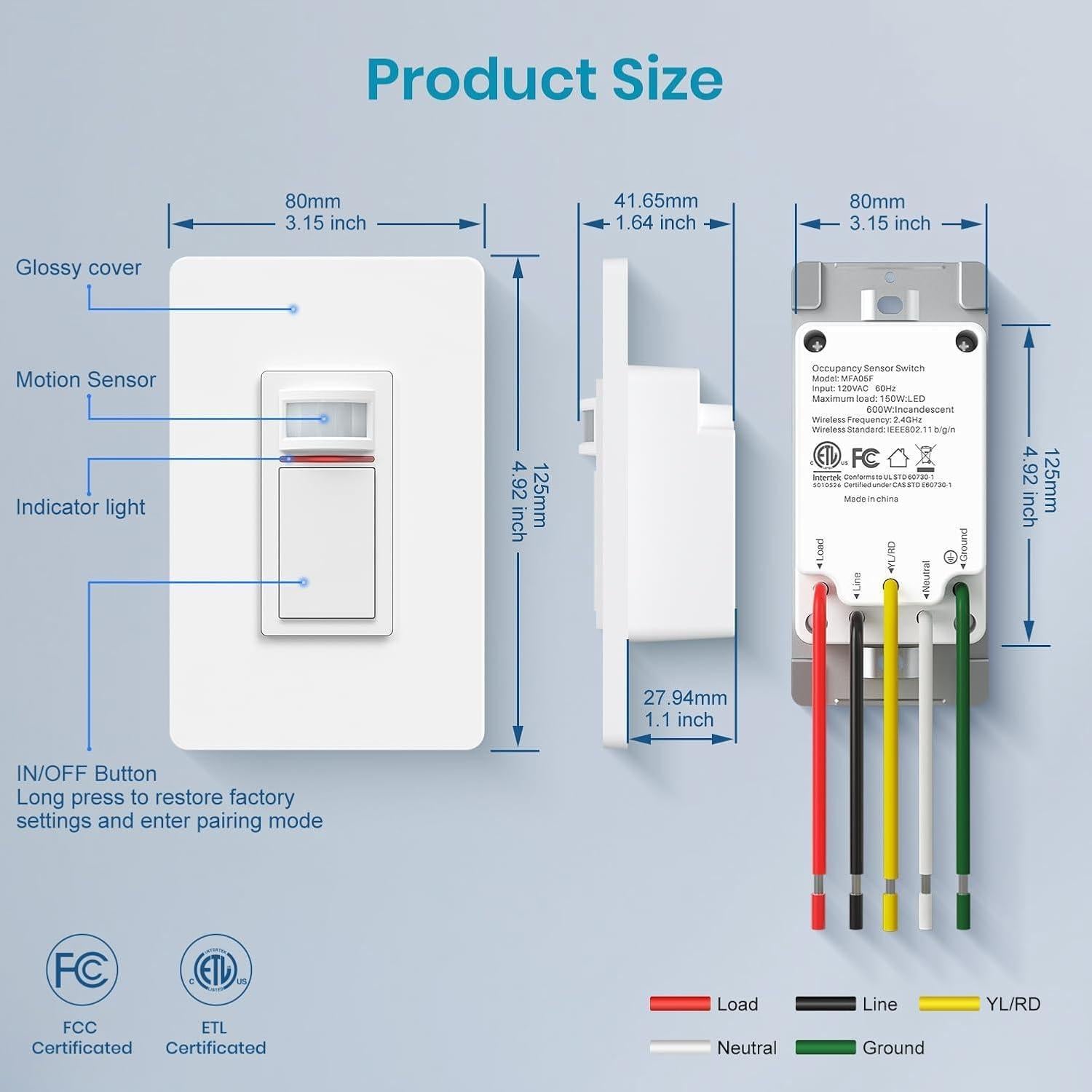 Interruptor de Luz Wi-Fi Nexete con Sensor de Movimiento PIR