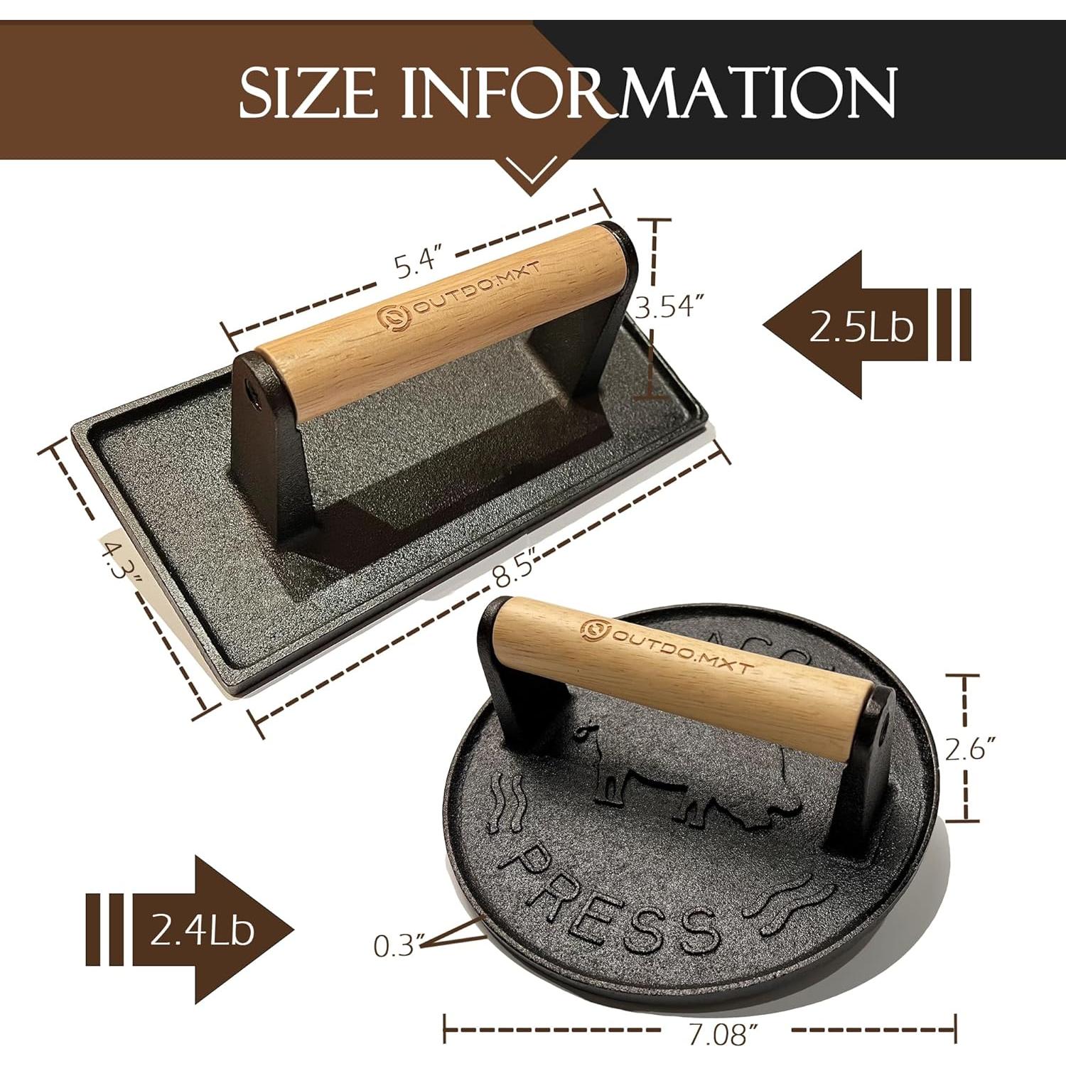 Prensa de Hamburguesa Hierro Fundido Outdo.MXT Redonda 18cm