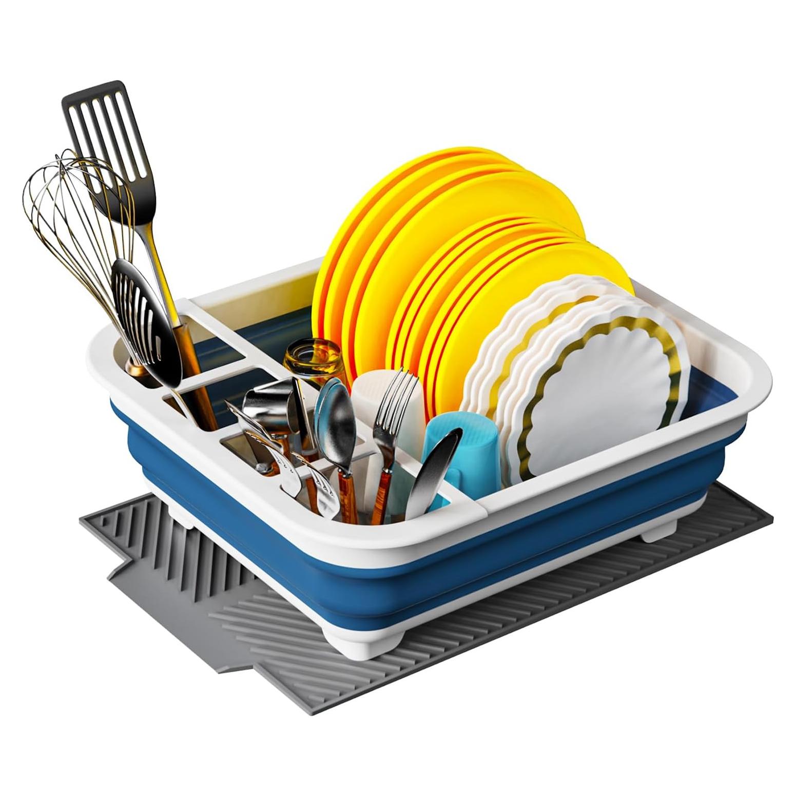 Escurridor de Platos Plegable udNmlaiebot Azul con Almohadilla