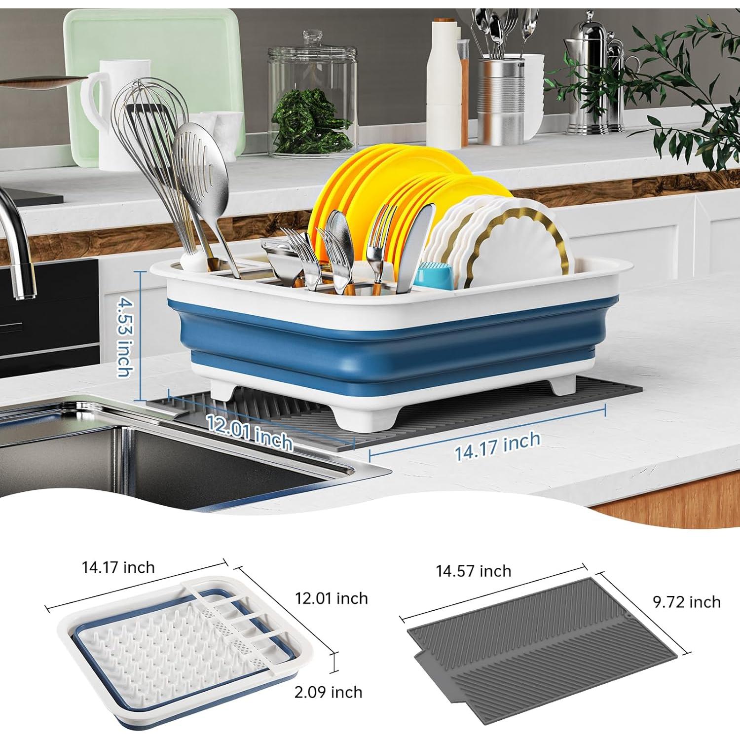 Escurridor de Platos Plegable udNmlaiebot Azul con Almohadilla