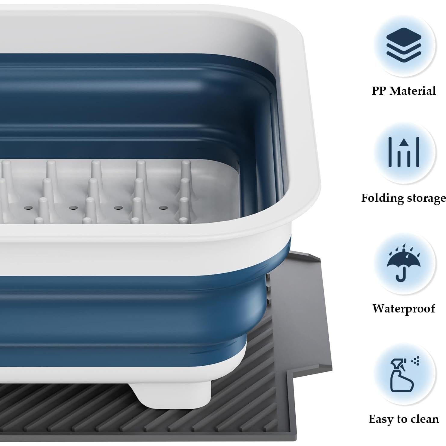 Escurridor de Platos Plegable udNmlaiebot Azul con Almohadilla