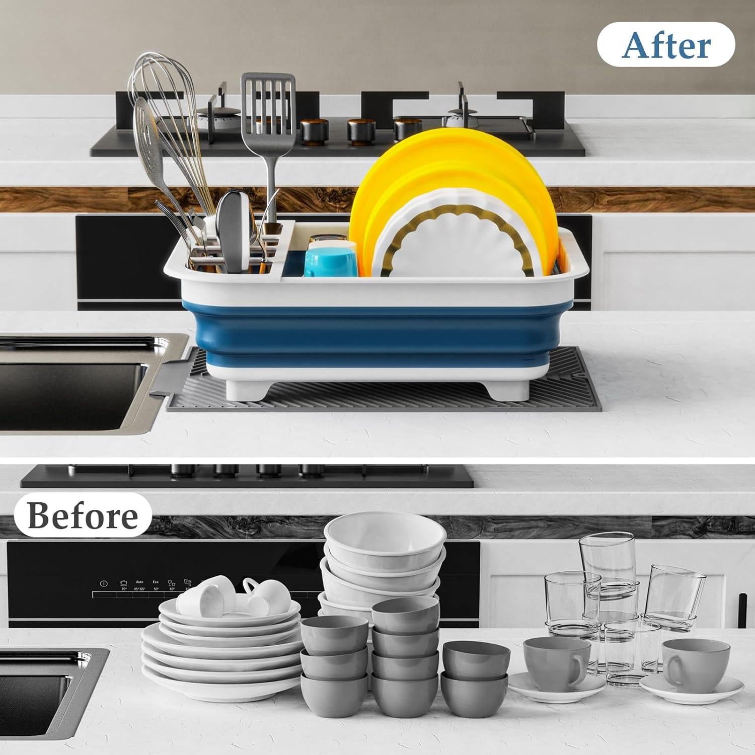 Escurridor de Platos Plegable udNmlaiebot Azul con Almohadilla