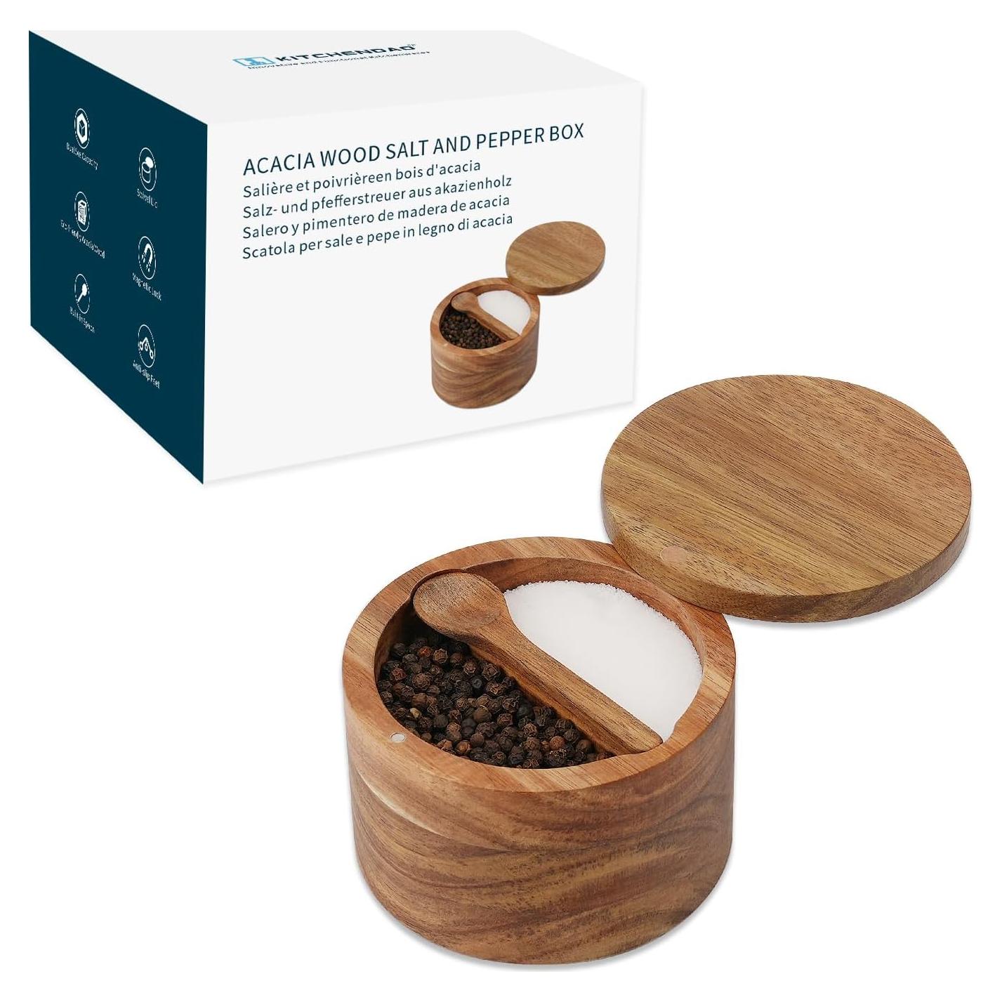 Caja de Madera de Acacia KITCHENDAO para Sal y Pimienta 10oz
