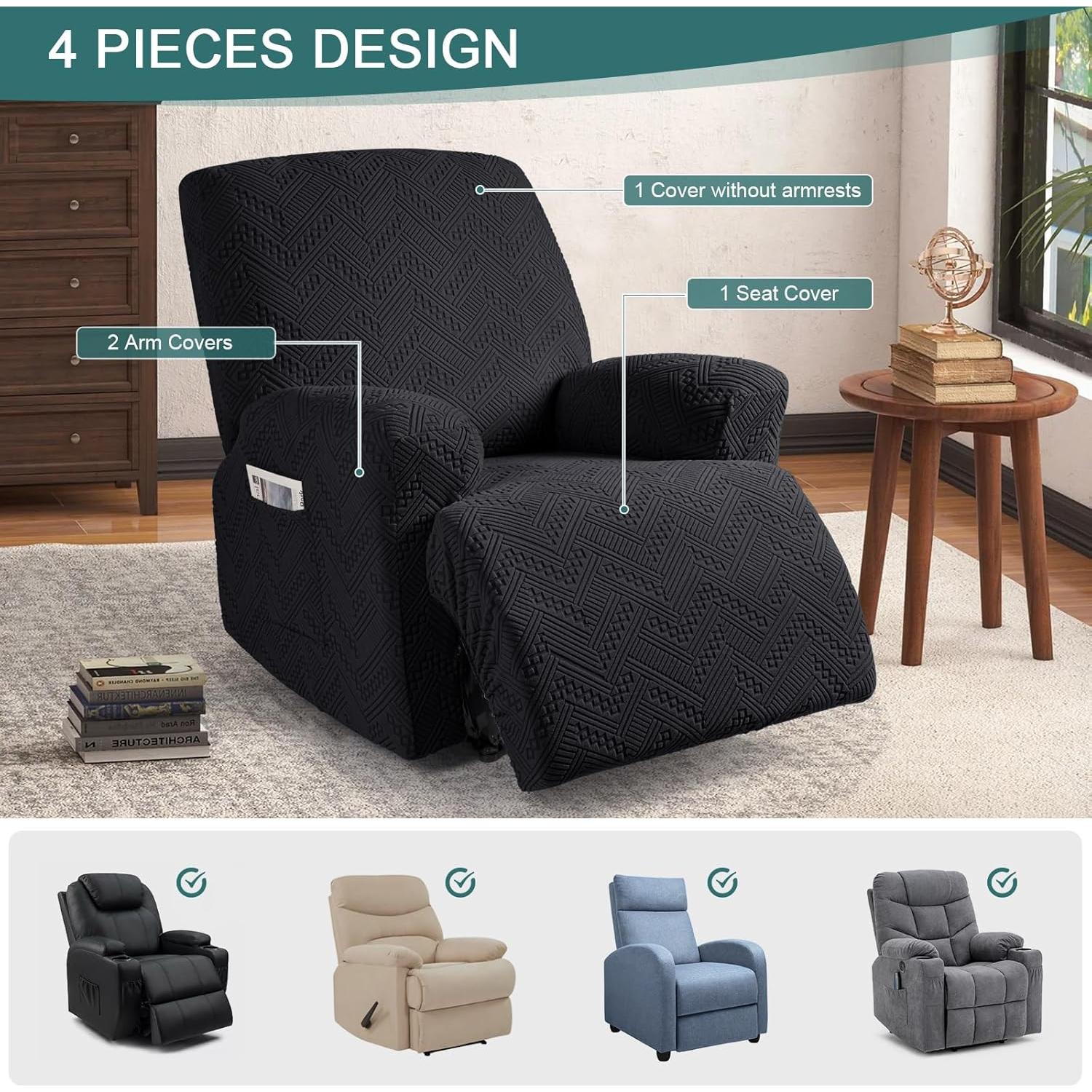 Cubierta de Sofá Reclinable Ruaozz Extra Grande Negra