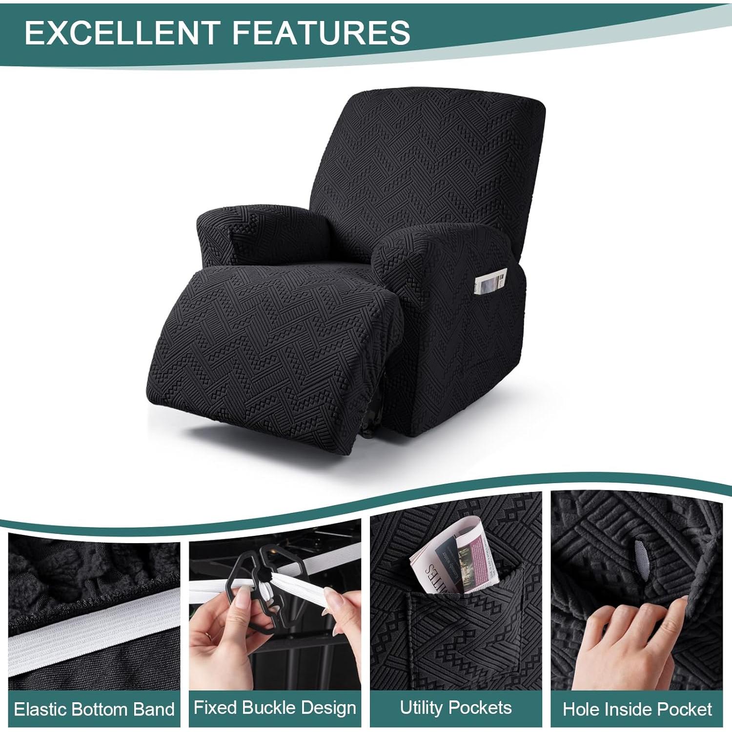 Cubierta de Sofá Reclinable Ruaozz Extra Grande Negra