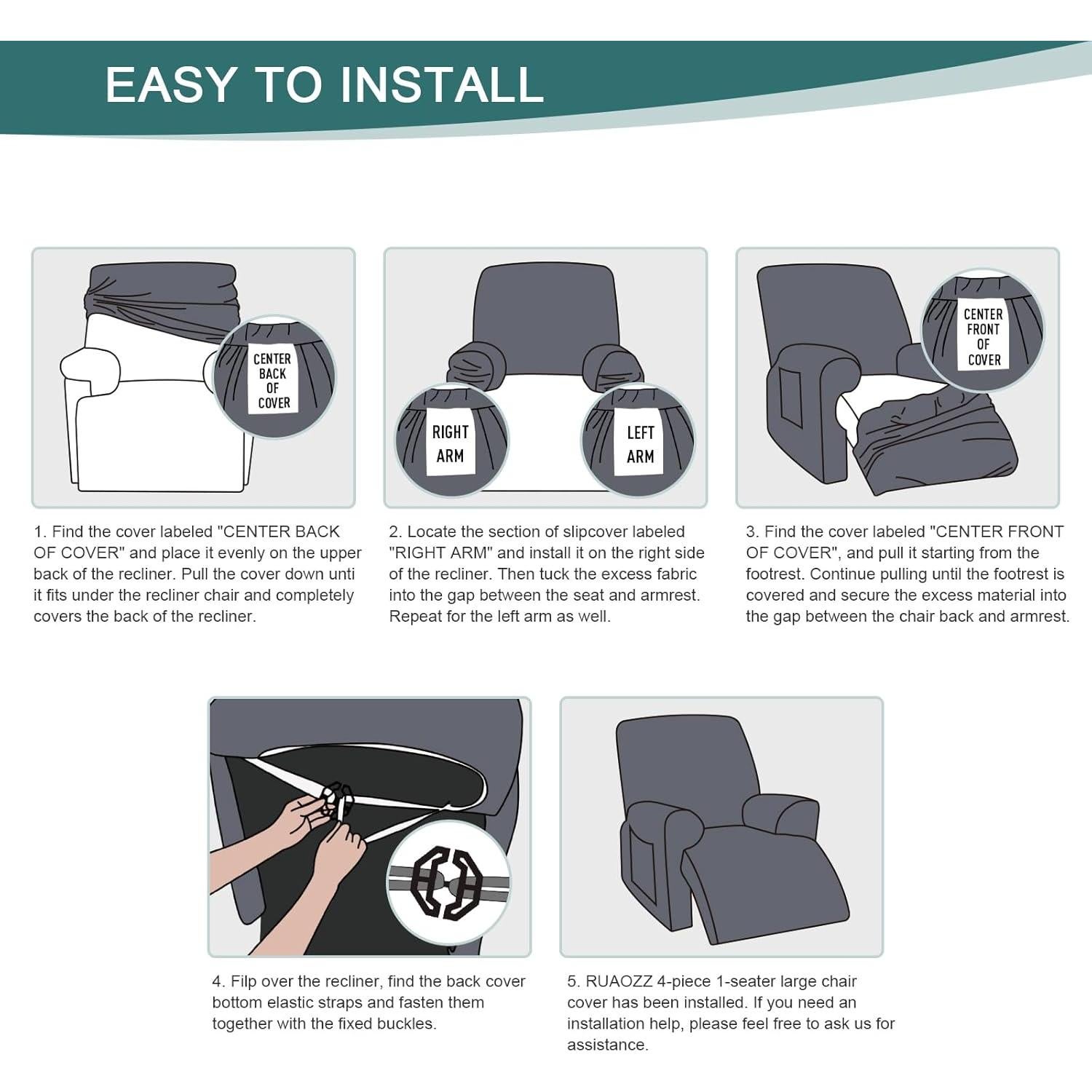 Cubierta de Sofá Reclinable Ruaozz Extra Grande Negra