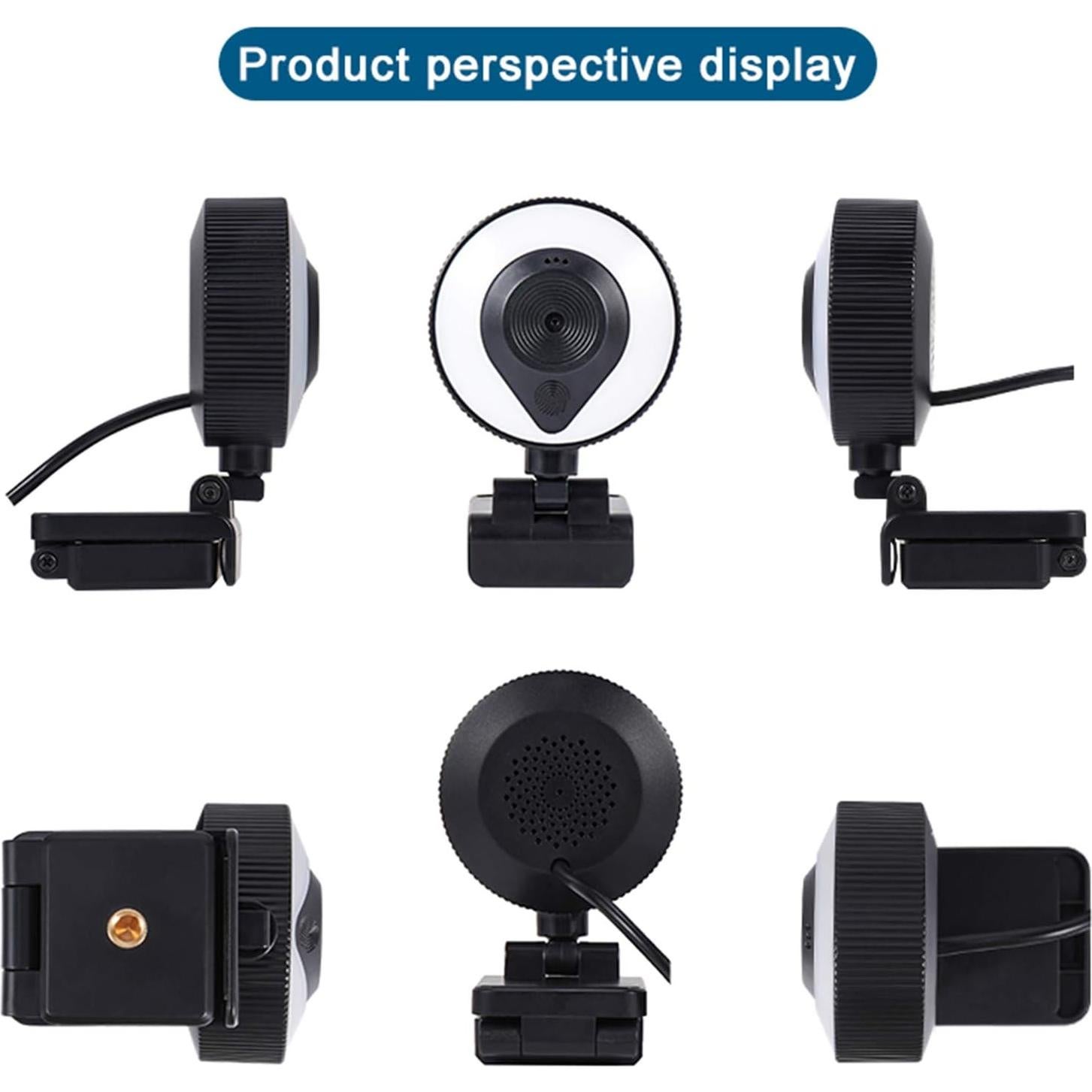 Cámara Web RERBO 2K con Luz Ajustable y Micrófono Estéreo