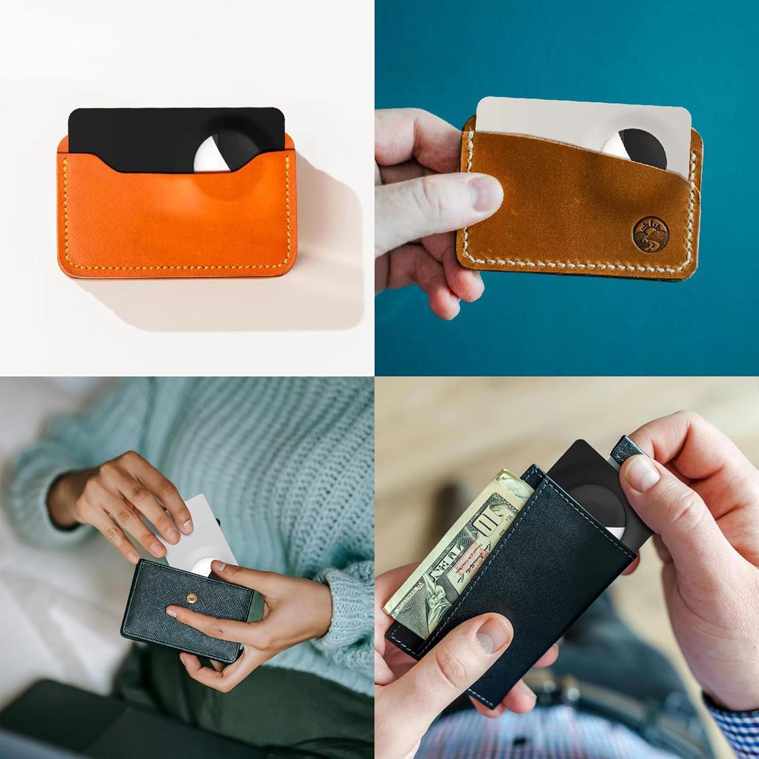 Airtag Wallet Holder 4 Pack, Ultra Thin Card Case for Apple Air tag, Airtag Card Holder for Purse, Wallet, Handbag (Black)