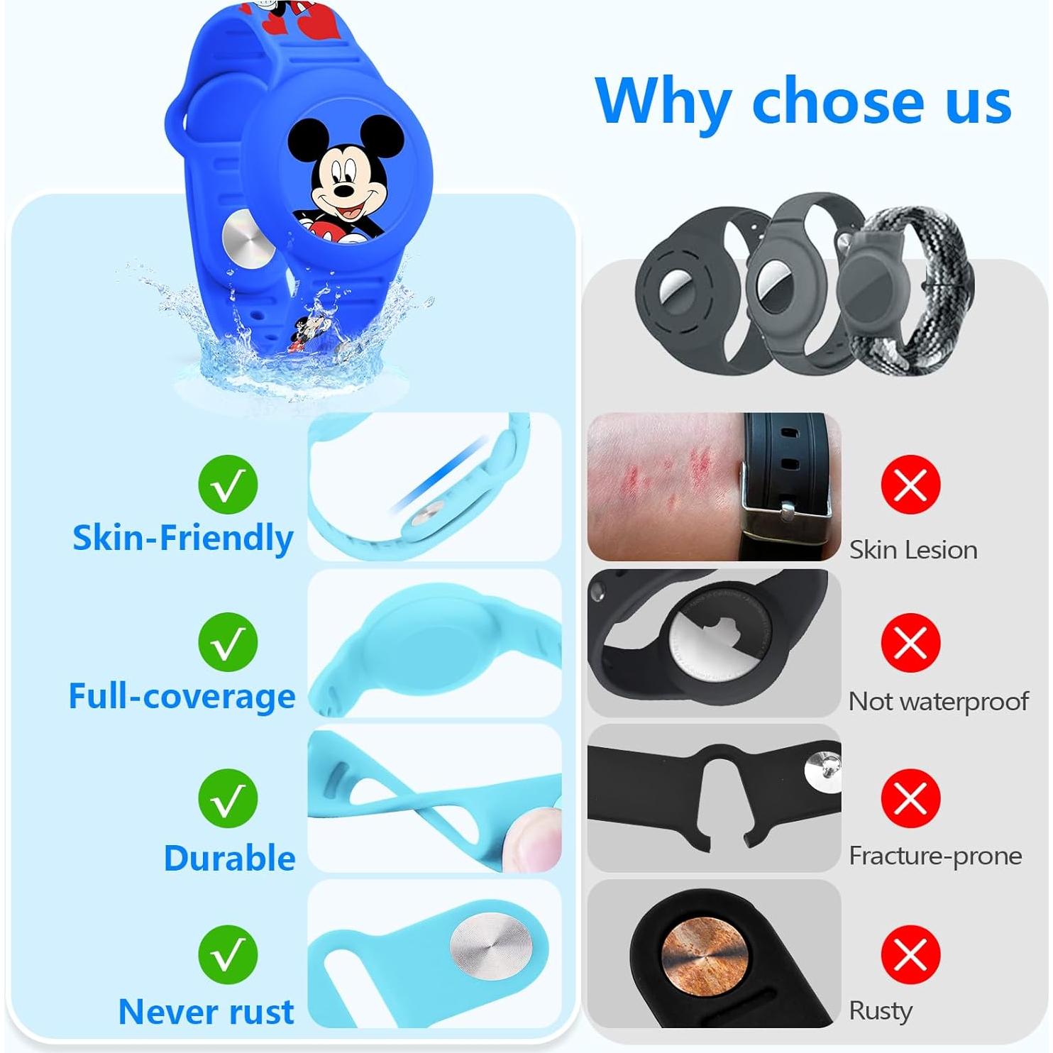 Pulsera Airtag Impermeable SlyCroko para Niños Azul 14-18 cm