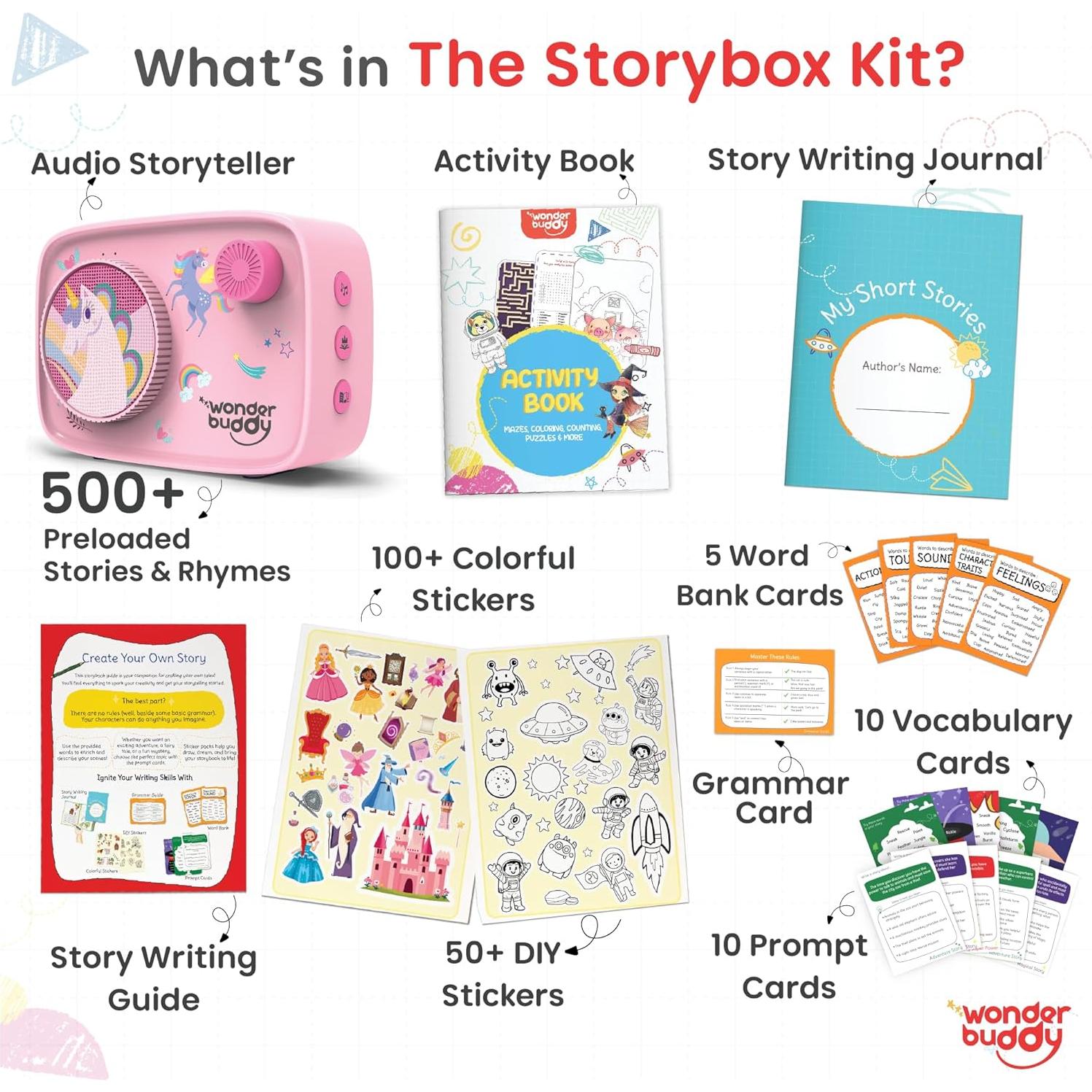 WonderBuddy Reproductor de Audio Infantil Rosa 500+ Cuentos