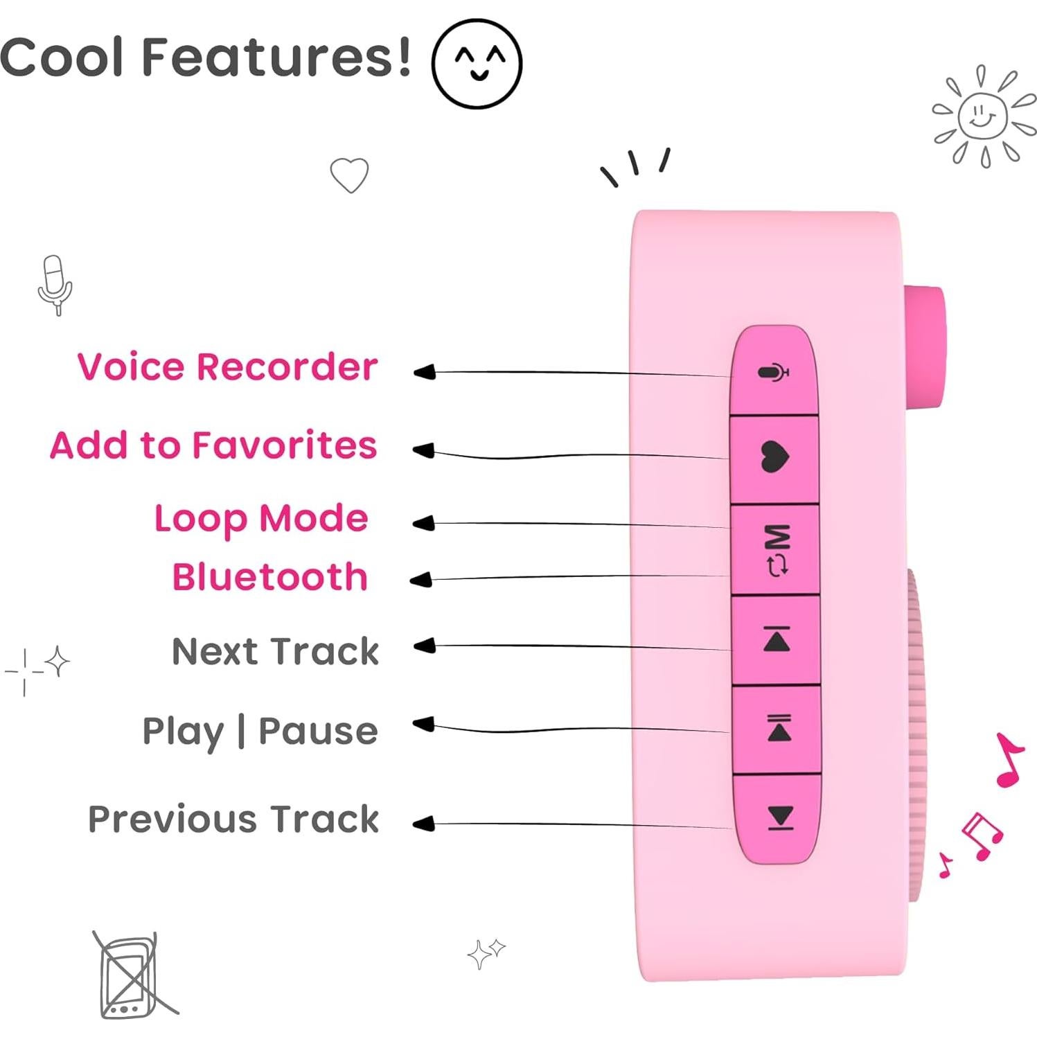 WonderBuddy Reproductor de Audio Infantil Rosa 500+ Cuentos