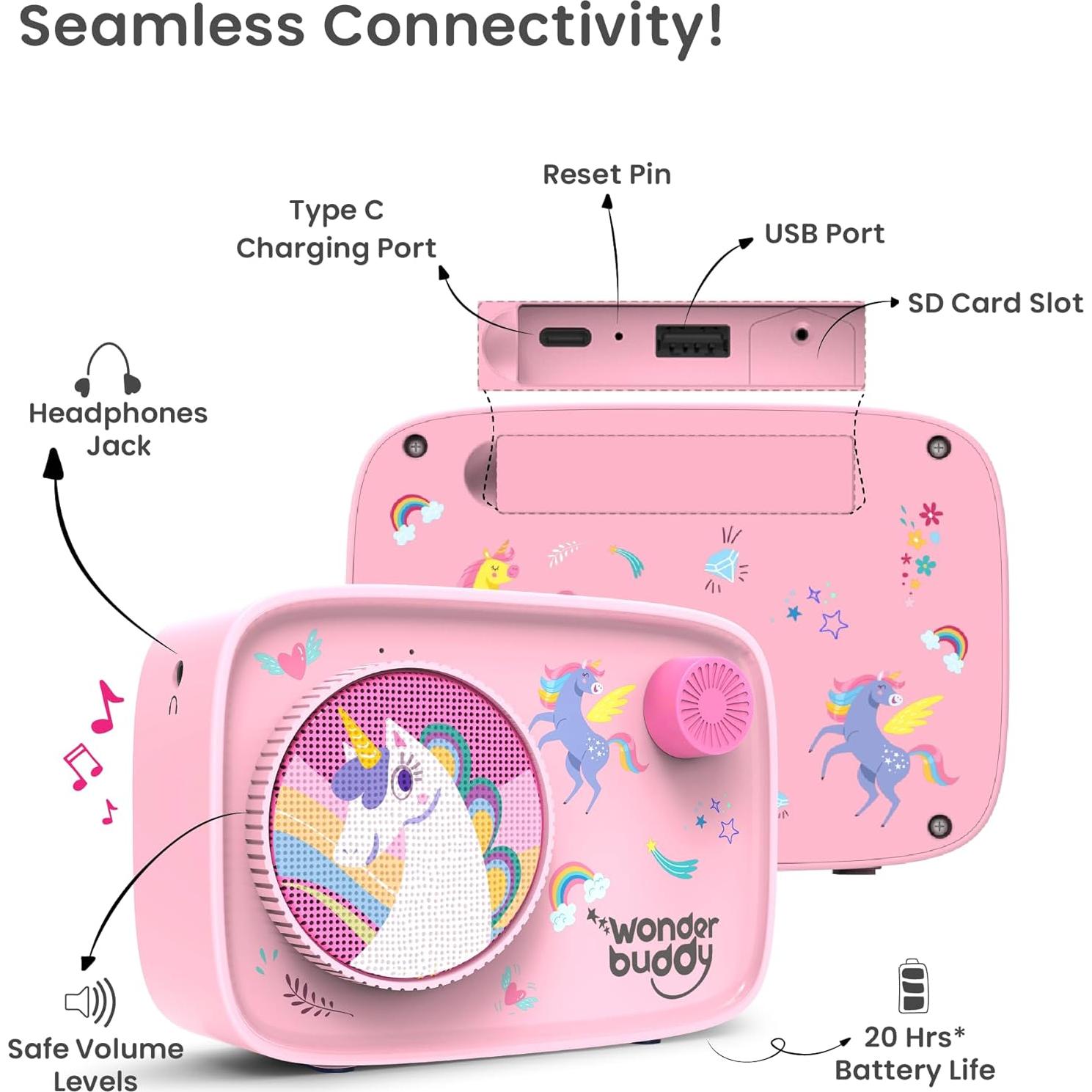 WonderBuddy Reproductor de Audio Infantil Rosa 500+ Cuentos