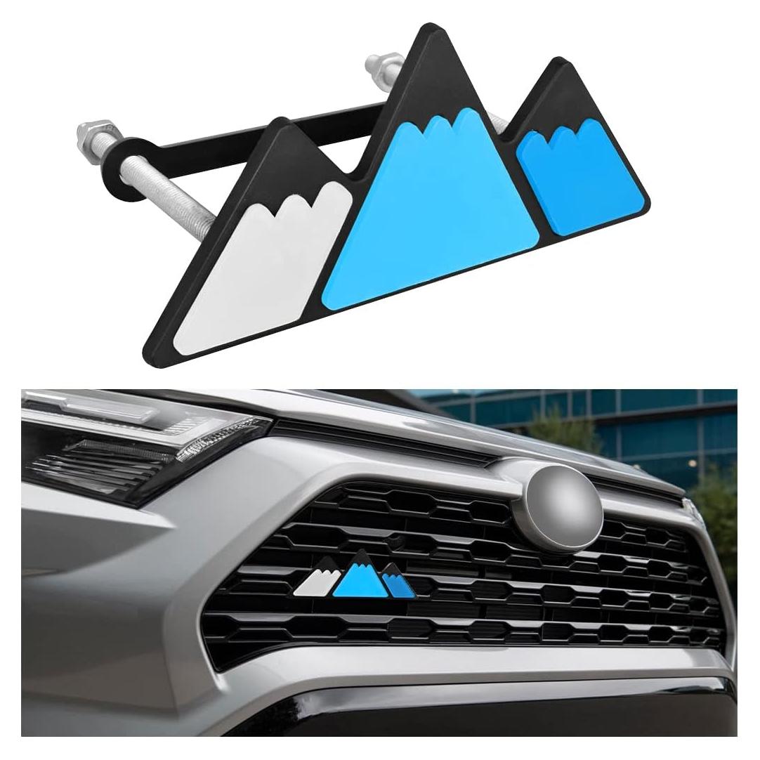 AICEL Tri-Color Grille Emblem for Car, 3 Color Snow Mountain Sticker Decoration, Triangle Badge Decal for Auto Bumper, Automotive Exterior Accessories, Universal Fit for Tacoma/4Runner/Tundra（Blue）