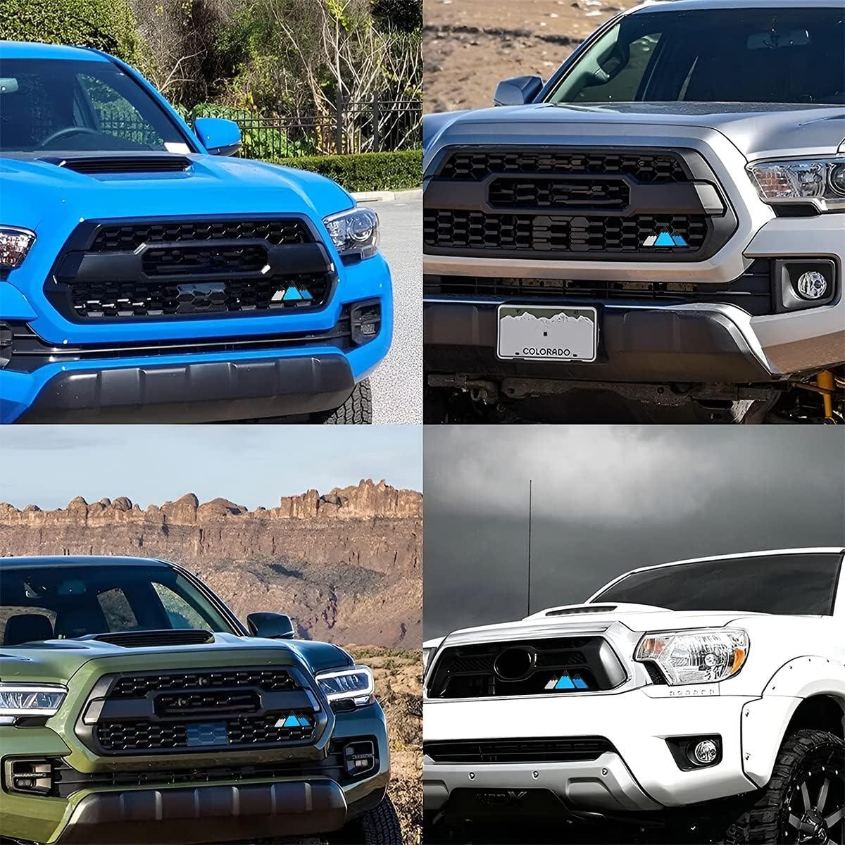 AICEL Tri-Color Grille Emblem for Car, 3 Color Snow Mountain Sticker Decoration, Triangle Badge Decal for Auto Bumper, Automotive Exterior Accessories, Universal Fit for Tacoma/4Runner/Tundra（Blue）