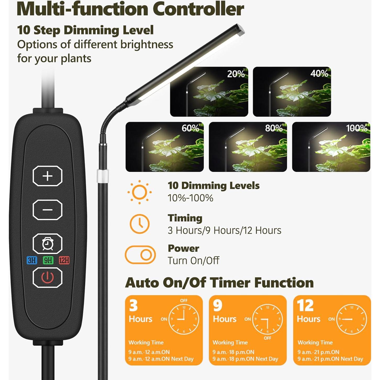 Luz de Crecimiento Vsoke 18W Espectro Completo Ajustable