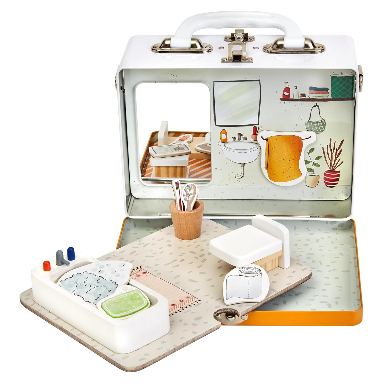 Portable Miniature Dollhouse - Creative Play for Home or Travel Toy - As Seen on Shark Tank - Doll Floors Wooden Furniture Accessories - Screen Free Activities for Kids - Cozy CASE