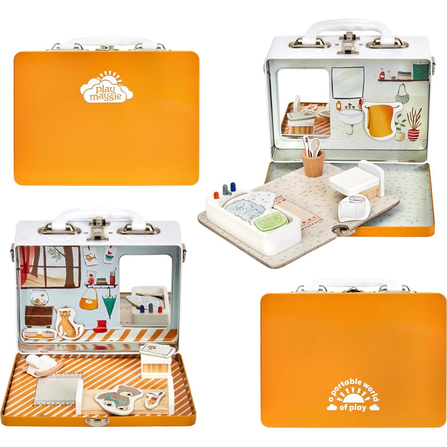 Portable Miniature Dollhouse - Creative Play for Home or Travel Toy - As Seen on Shark Tank - Doll Floors Wooden Furniture Accessories - Screen Free Activities for Kids - Cozy CASE