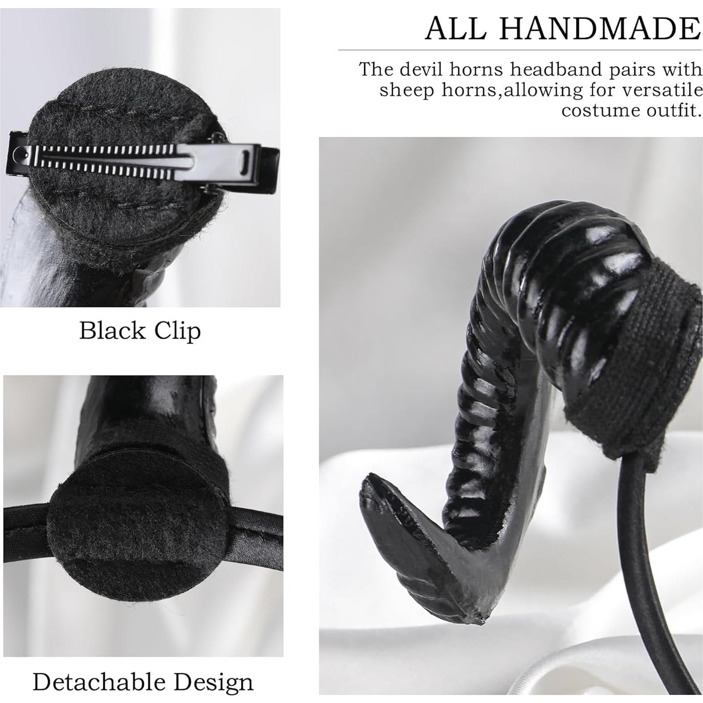 MOSTORY Black Demon Horns Headband - Devil Sheep Horns Headband Goat Horn Hairband for Halloween Renaissance Renfaire Costume Adult Cosplay Photo Shoot