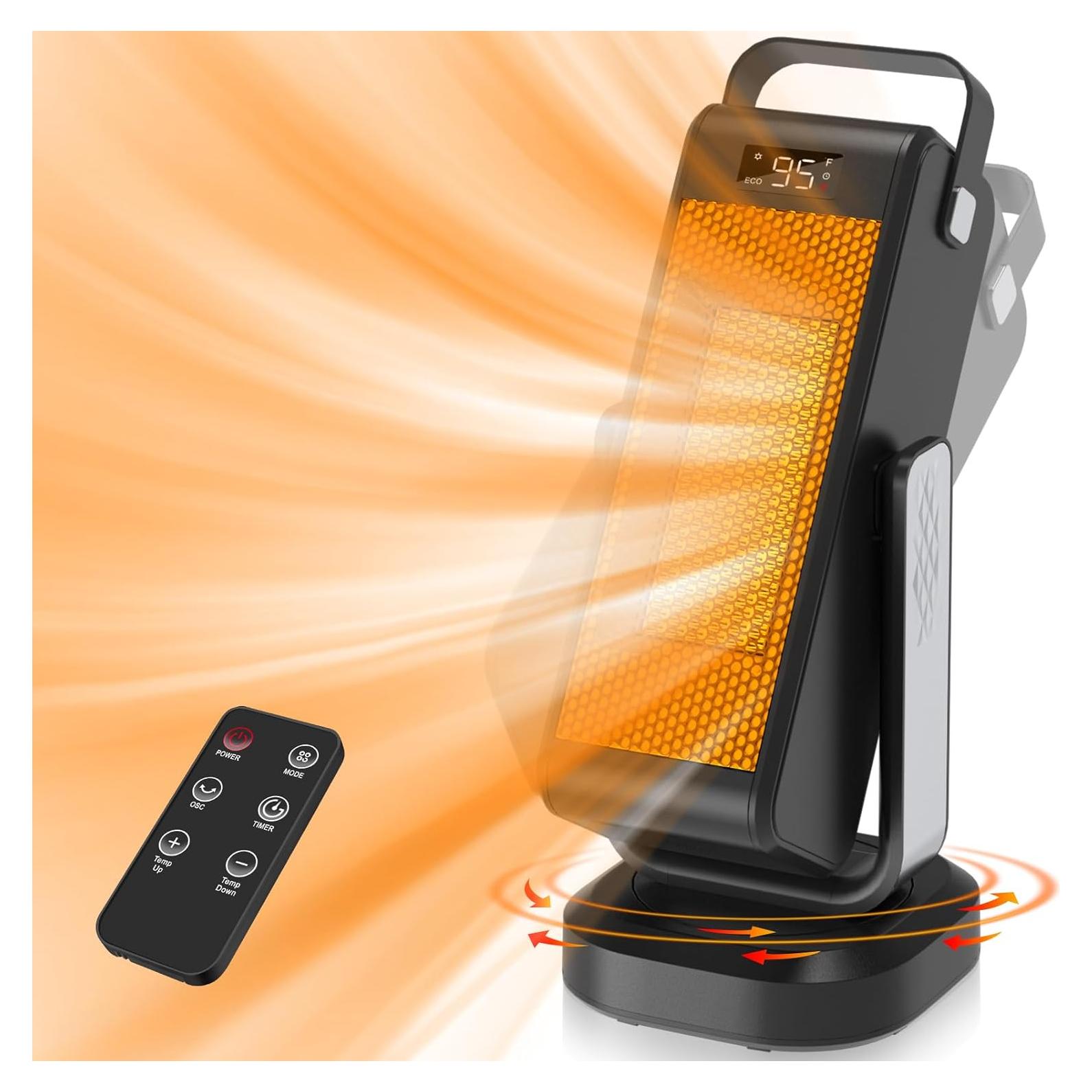 Space Heater, Portable Heater with 3D Oscillating for Large Room, 4 Mode/ECO Electric Heater, PTC Space Heaters for Indoor Use with Thermostat, Portable Space Heaters Indoor for Office/Bedroom/Home0