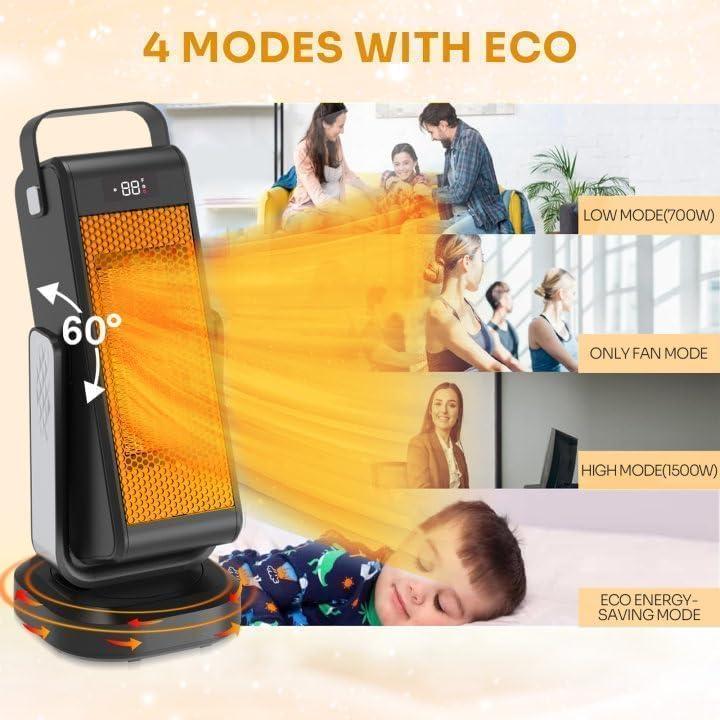 Space Heater, Portable Heater with 3D Oscillating for Large Room, 4 Mode/ECO Electric Heater, PTC Space Heaters for Indoor Use with Thermostat, Portable Space Heaters Indoor for Office/Bedroom/Home0