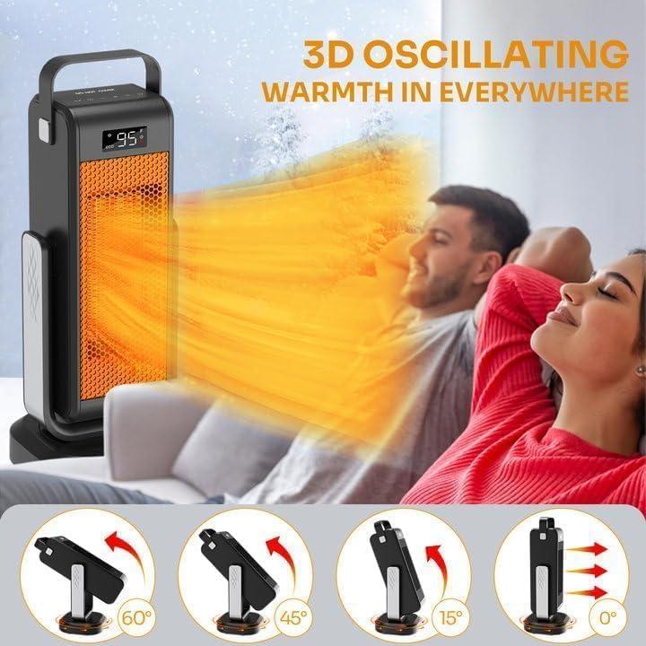 Space Heater, Portable Heater with 3D Oscillating for Large Room, 4 Mode/ECO Electric Heater, PTC Space Heaters for Indoor Use with Thermostat, Portable Space Heaters Indoor for Office/Bedroom/Home0