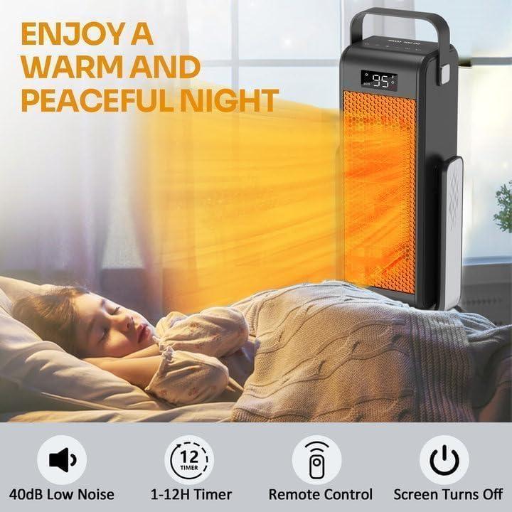 Space Heater, Portable Heater with 3D Oscillating for Large Room, 4 Mode/ECO Electric Heater, PTC Space Heaters for Indoor Use with Thermostat, Portable Space Heaters Indoor for Office/Bedroom/Home0