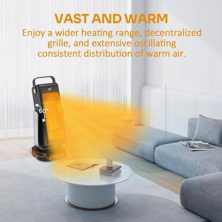 Space Heater, Portable Heater with 3D Oscillating for Large Room, 4 Mode/ECO Electric Heater, PTC Space Heaters for Indoor Use with Thermostat, Portable Space Heaters Indoor for Office/Bedroom/Home0