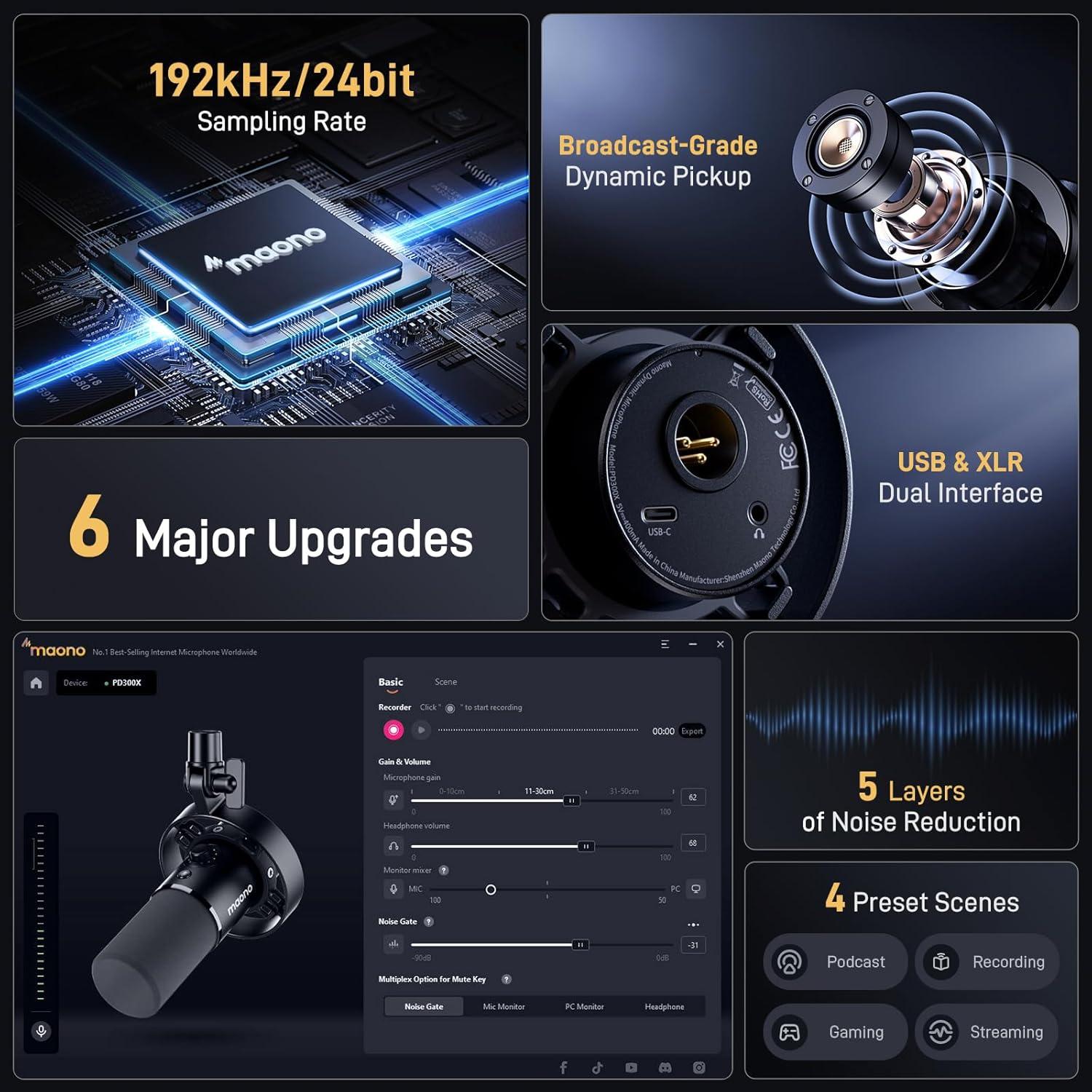 Micrófono Dinámico MAONO PD300X USB/XLR 192kHz 24bit