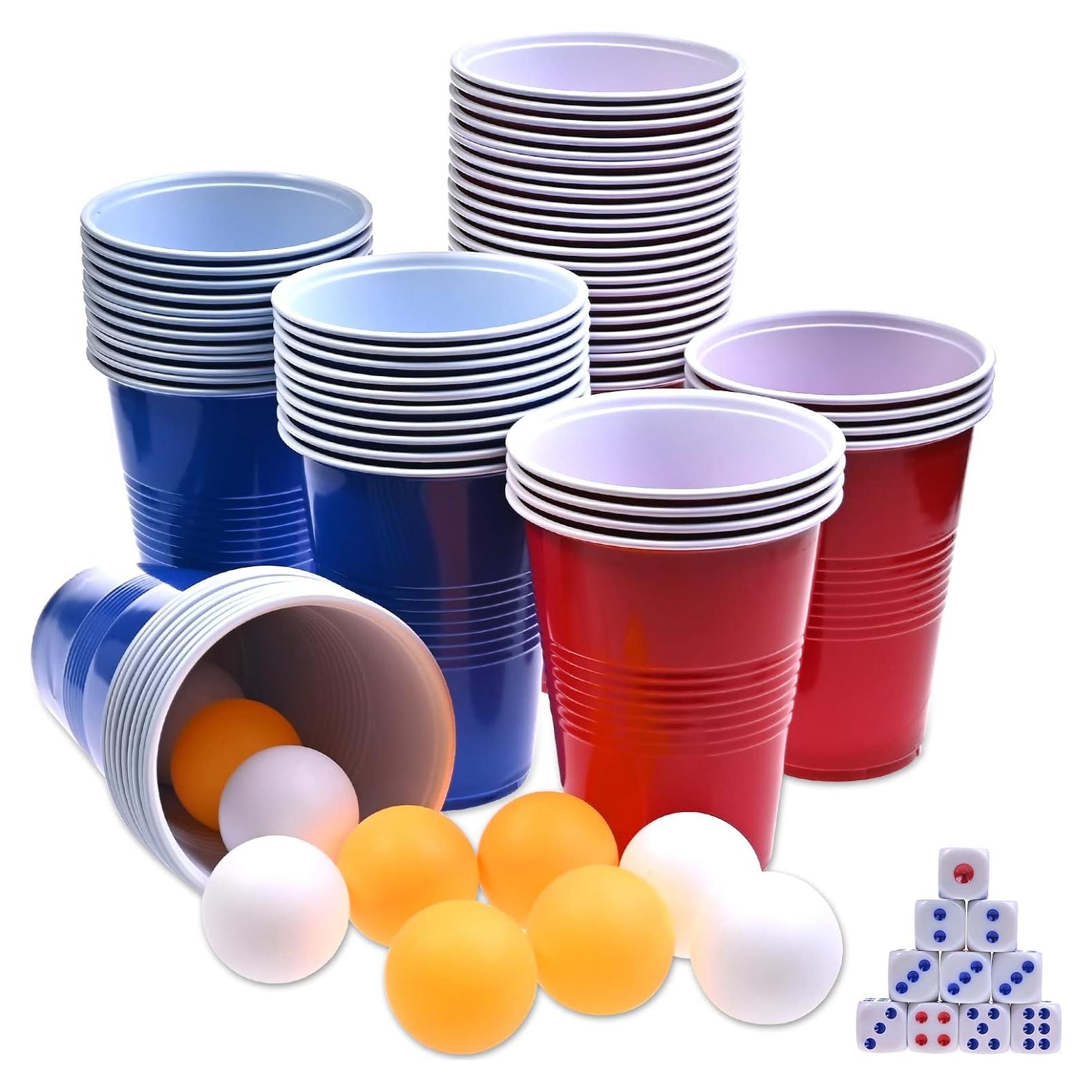 GOLDGE 60 Vasos Plástico Reutilizables 480 ml + Pelotas Ping Pong