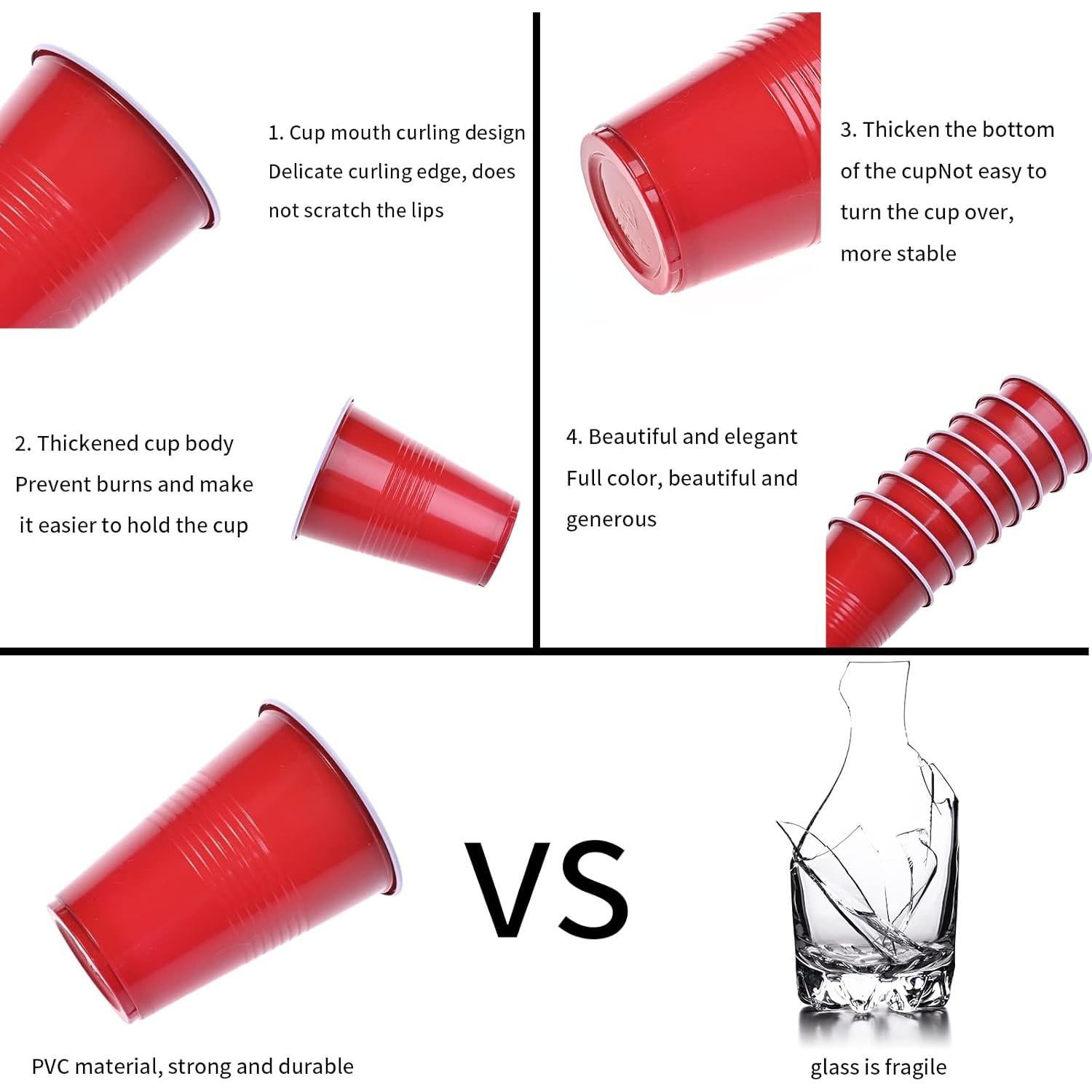 GOLDGE 60 Vasos Plástico Reutilizables 480 ml + Pelotas Ping Pong