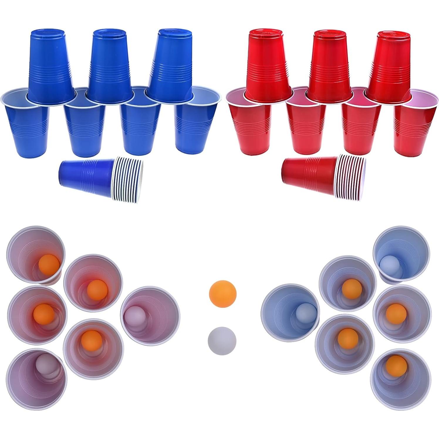 GOLDGE 60 Vasos Plástico Reutilizables 480 ml + Pelotas Ping Pong