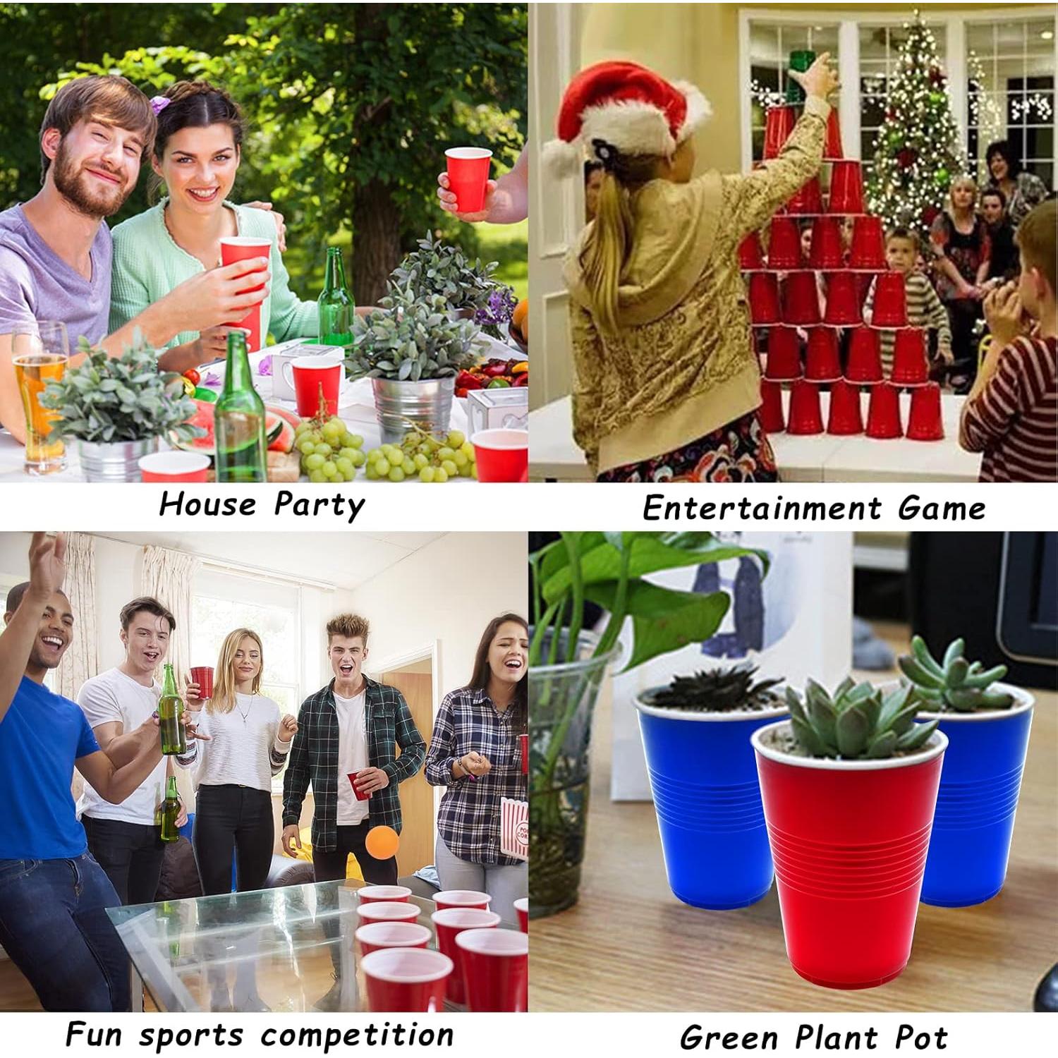 GOLDGE 60 Vasos Plástico Reutilizables 480 ml + Pelotas Ping Pong