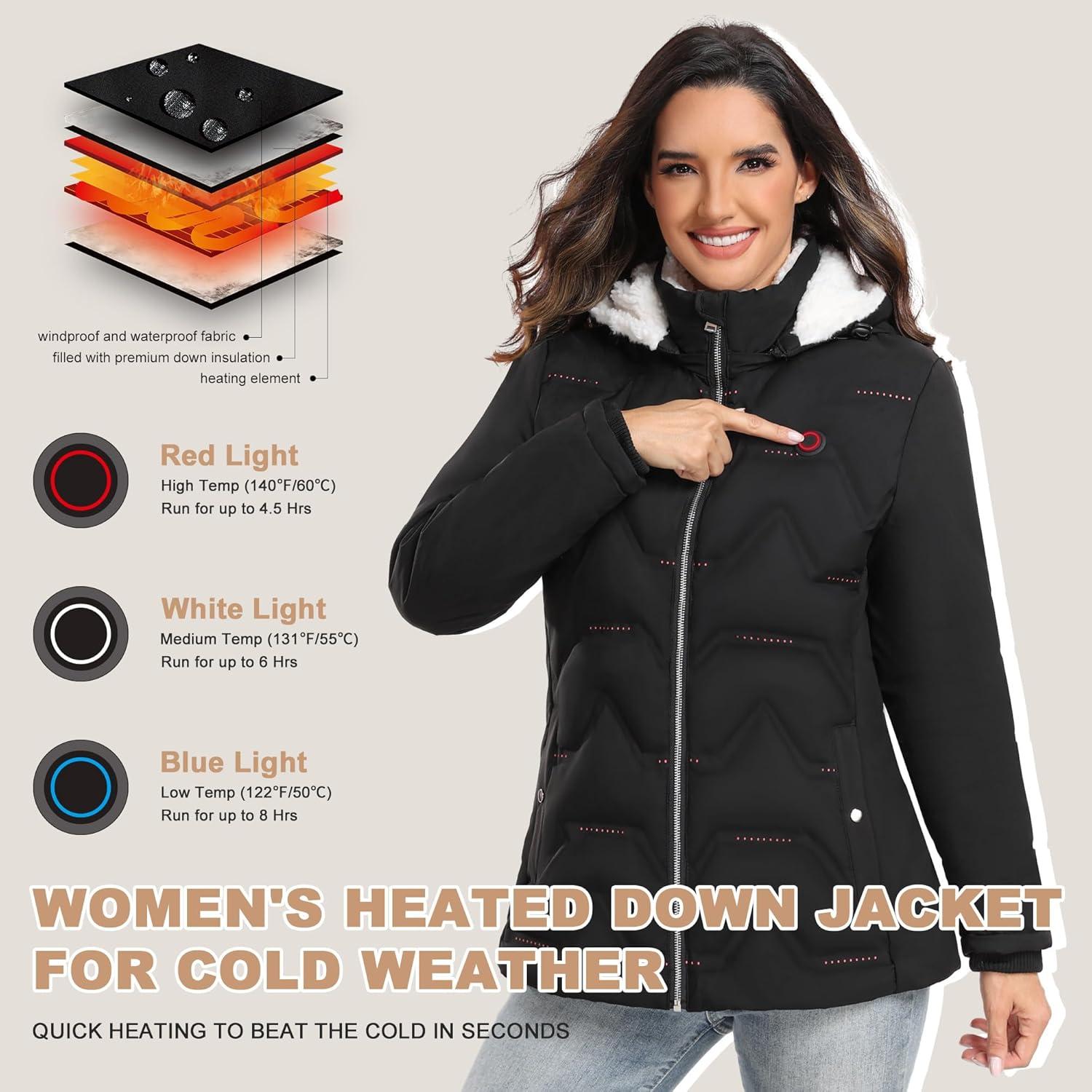 Chaqueta Térmica Vofuoti para Mujeres con Batería y Capucha