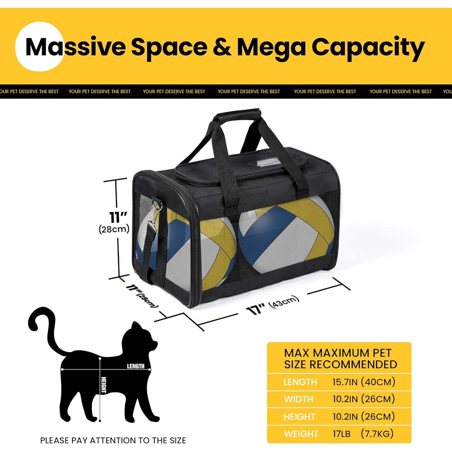 Transportadora de Gatos Conlun Negra Aprobada por Aerolíneas 43.2x27.9cm