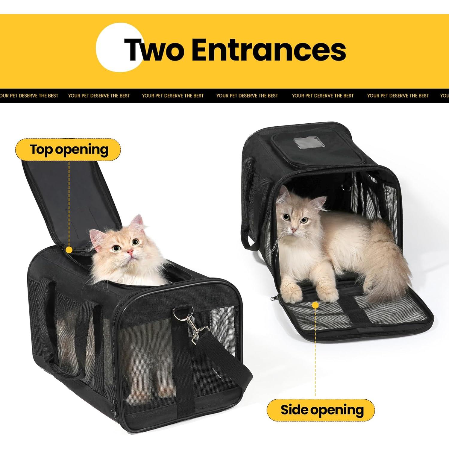 Transportadora de Gatos Conlun Negra Aprobada por Aerolíneas 43.2x27.9cm