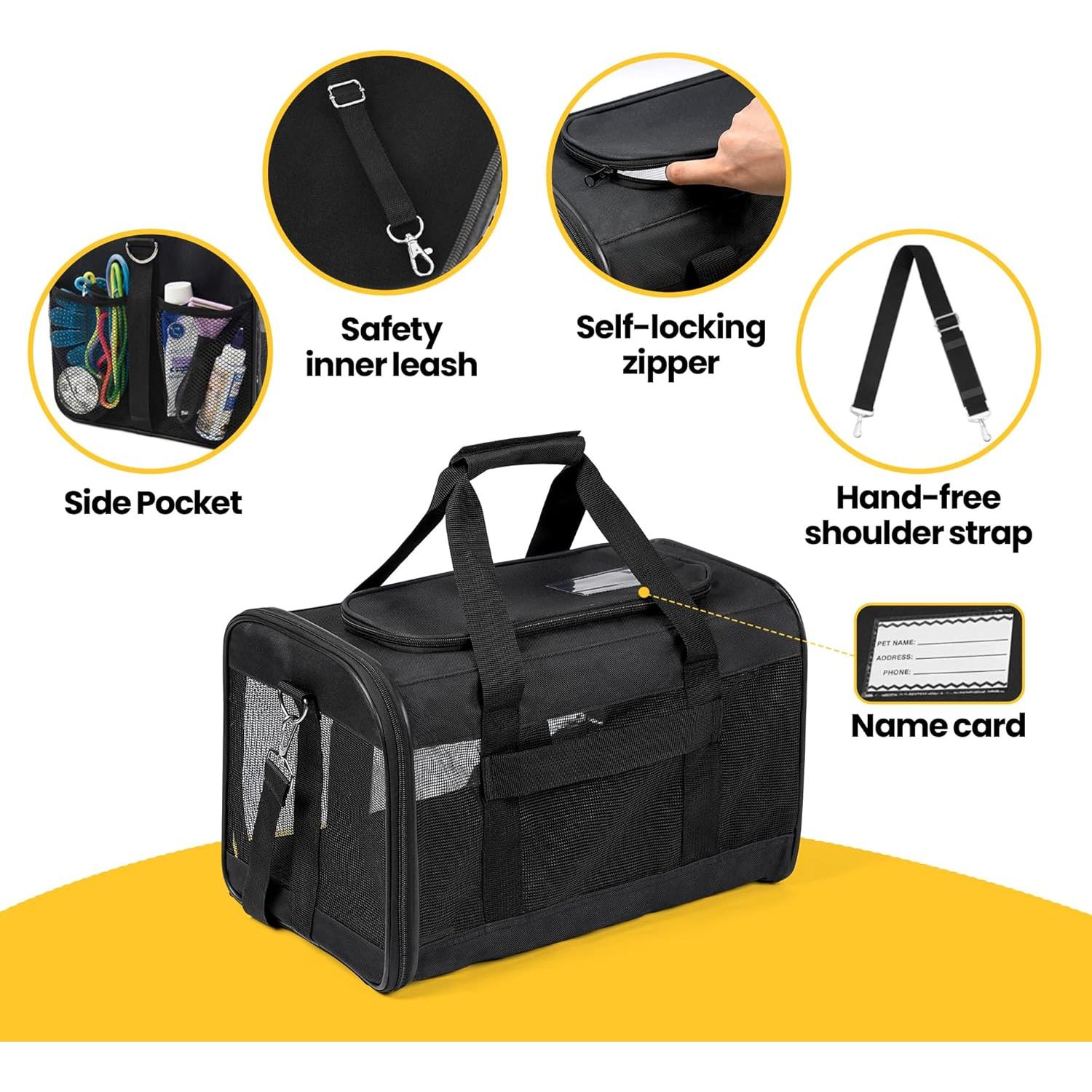 Transportadora de Gatos Conlun Negra Aprobada por Aerolíneas 43.2x27.9cm