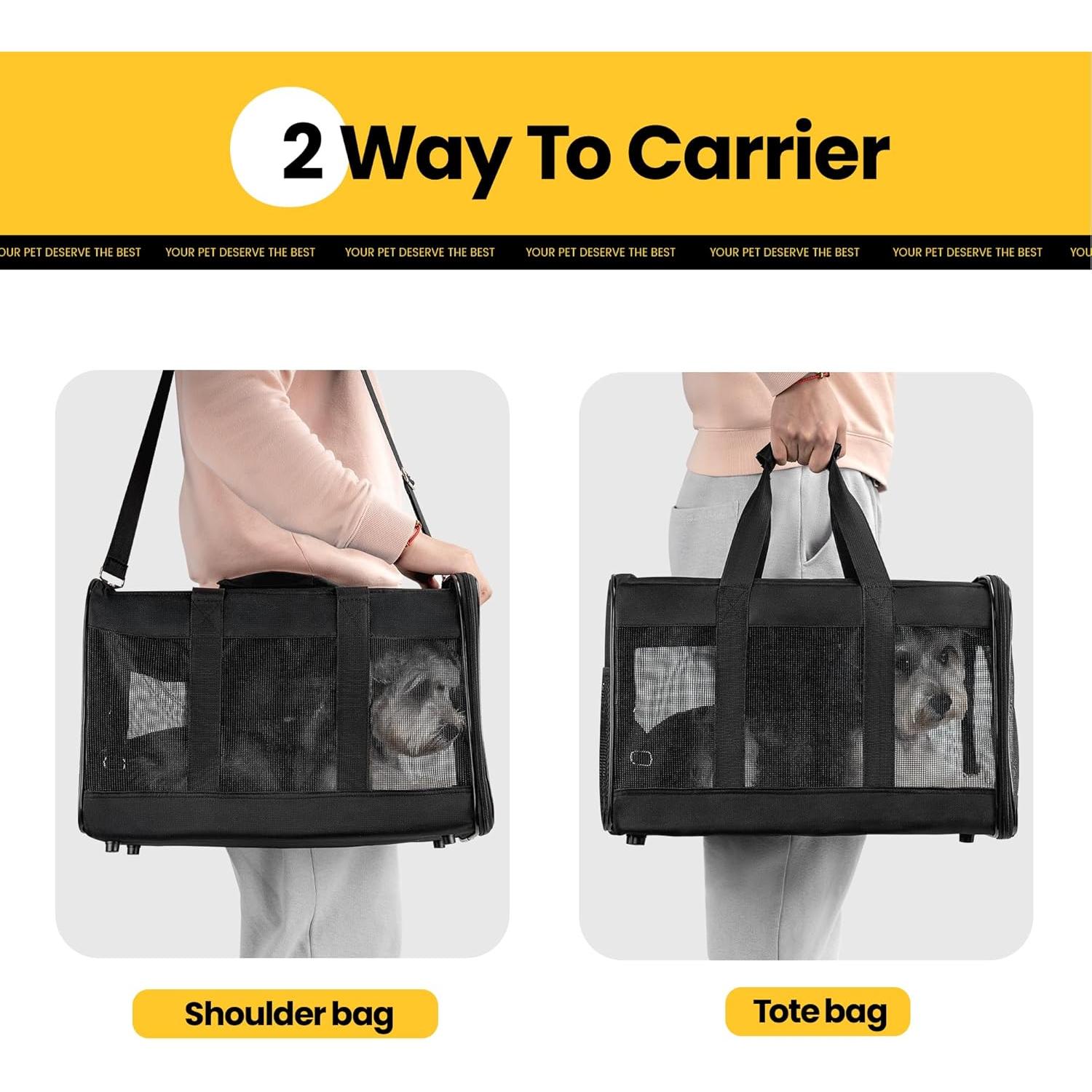 Transportadora de Gatos Conlun Negra Aprobada por Aerolíneas 43.2x27.9cm