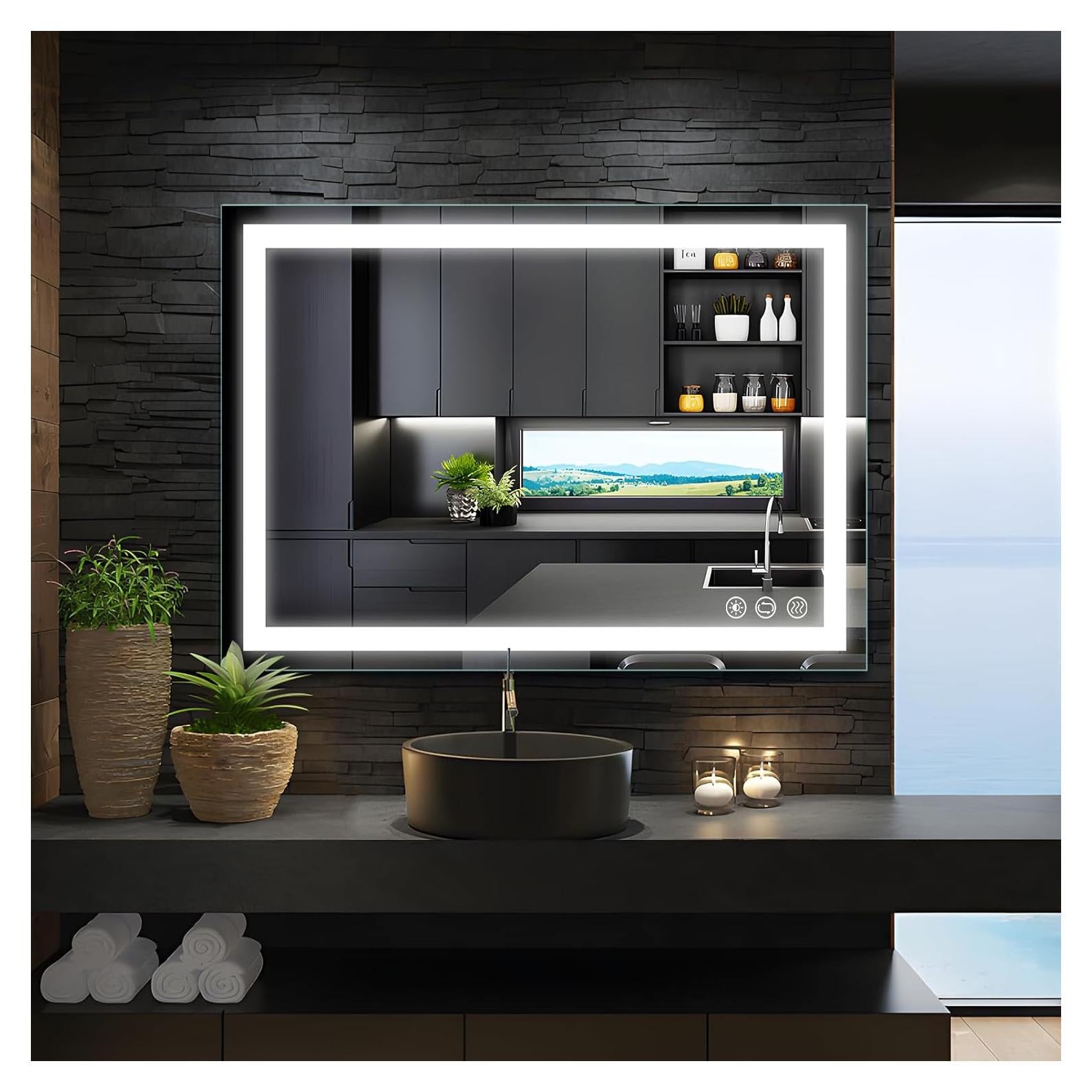 Espejo de Baño LED Gobrete 81x61 cm Antivaho Regulable