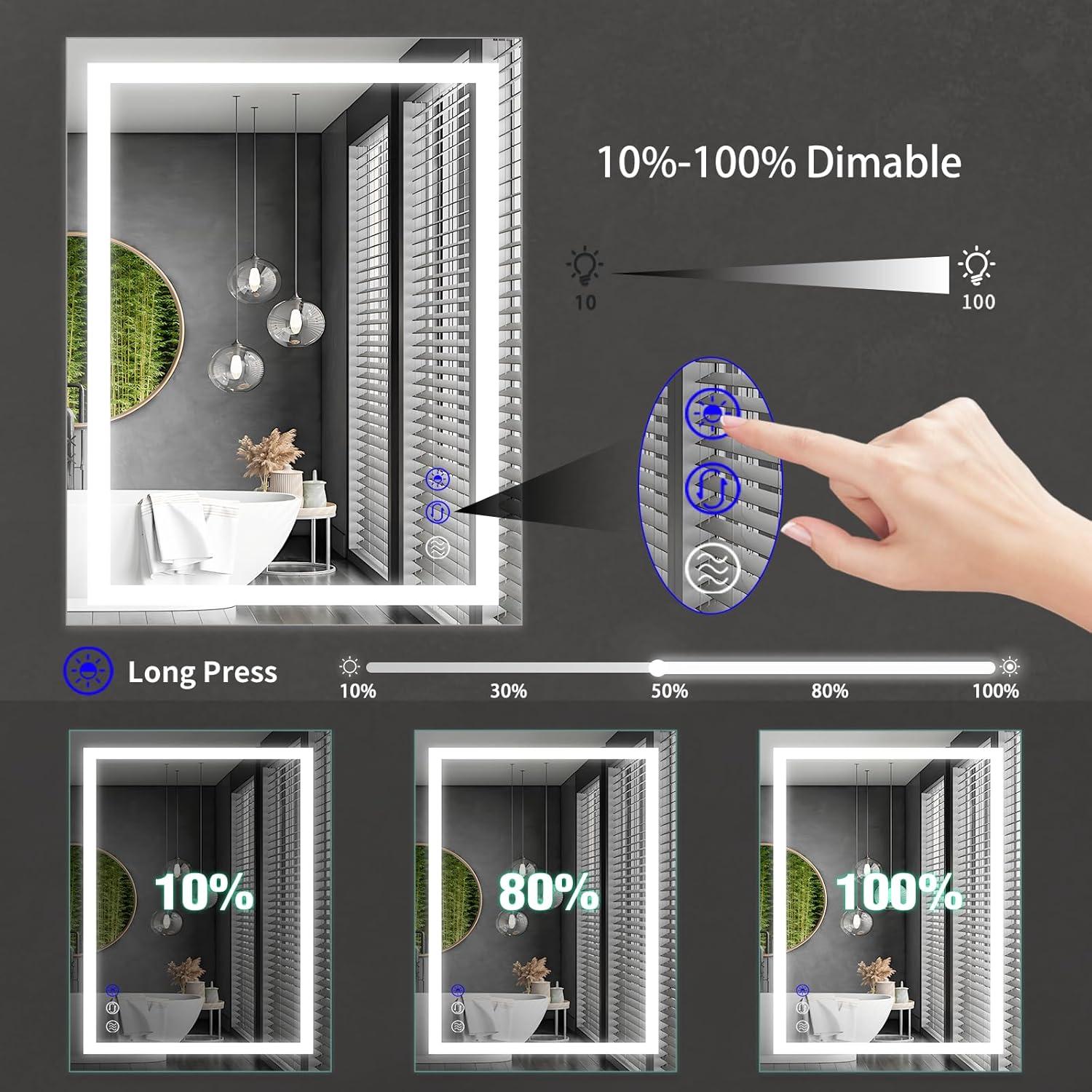 Espejo de Baño LED Gobrete 81x61 cm Antivaho Regulable