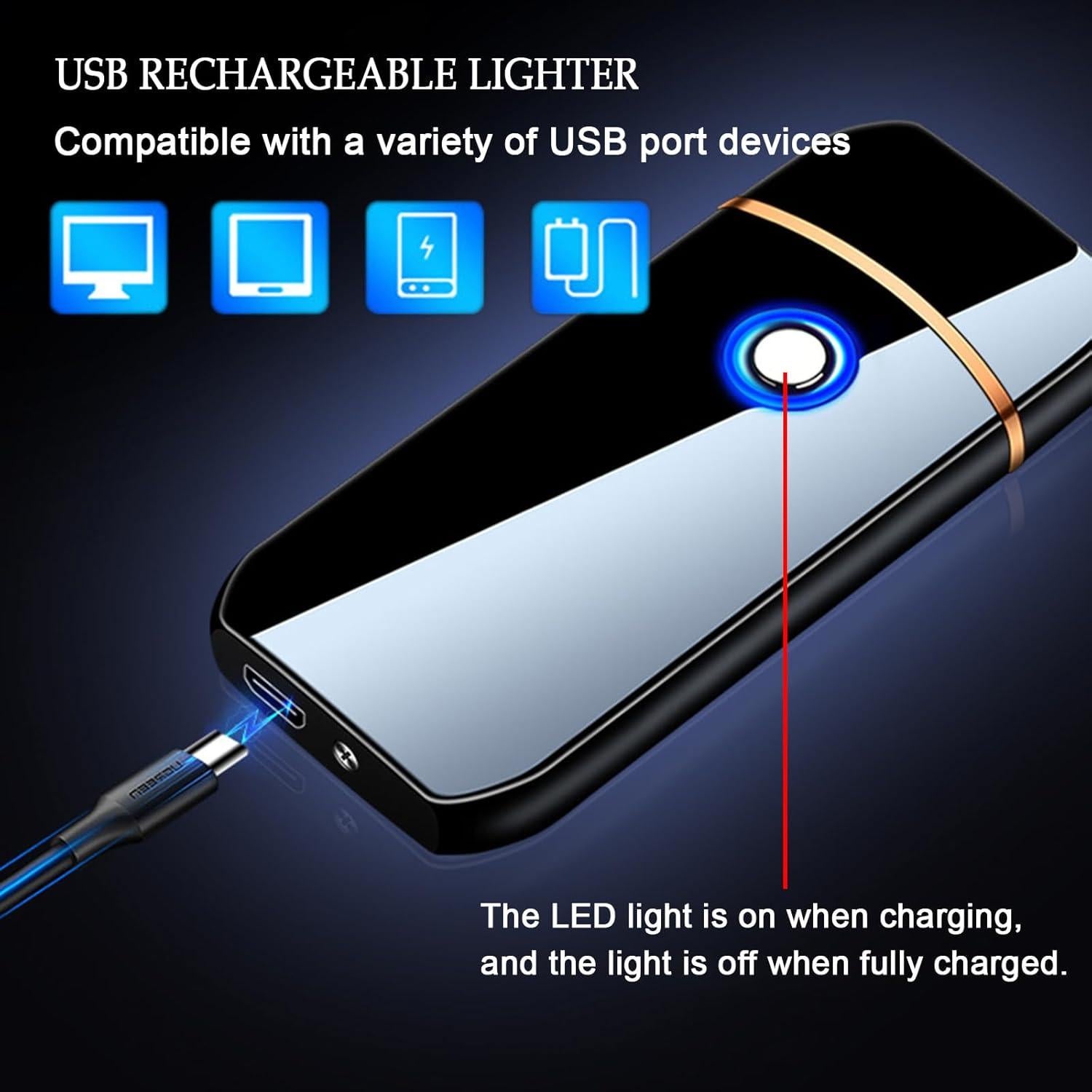 Encendedor Eléctrico Recargable USB YANGVVIA Negro a Prueba de Viento