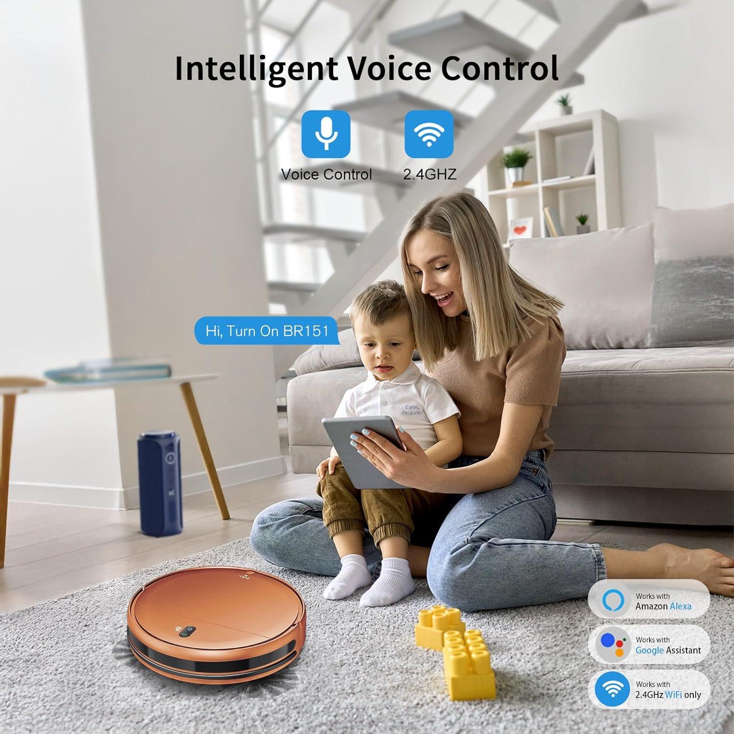 Robot Vacuum and Mop Combo, 2 in 1 Mopping Robot Vacuum Cleaner with Schedule, Wi-Fi/Voice/App, Strong Suction, Easy of Use, Self-Charging Robotic Vacuum, Slim, Ideal for Hard Floor, Pet Hair, Carpet