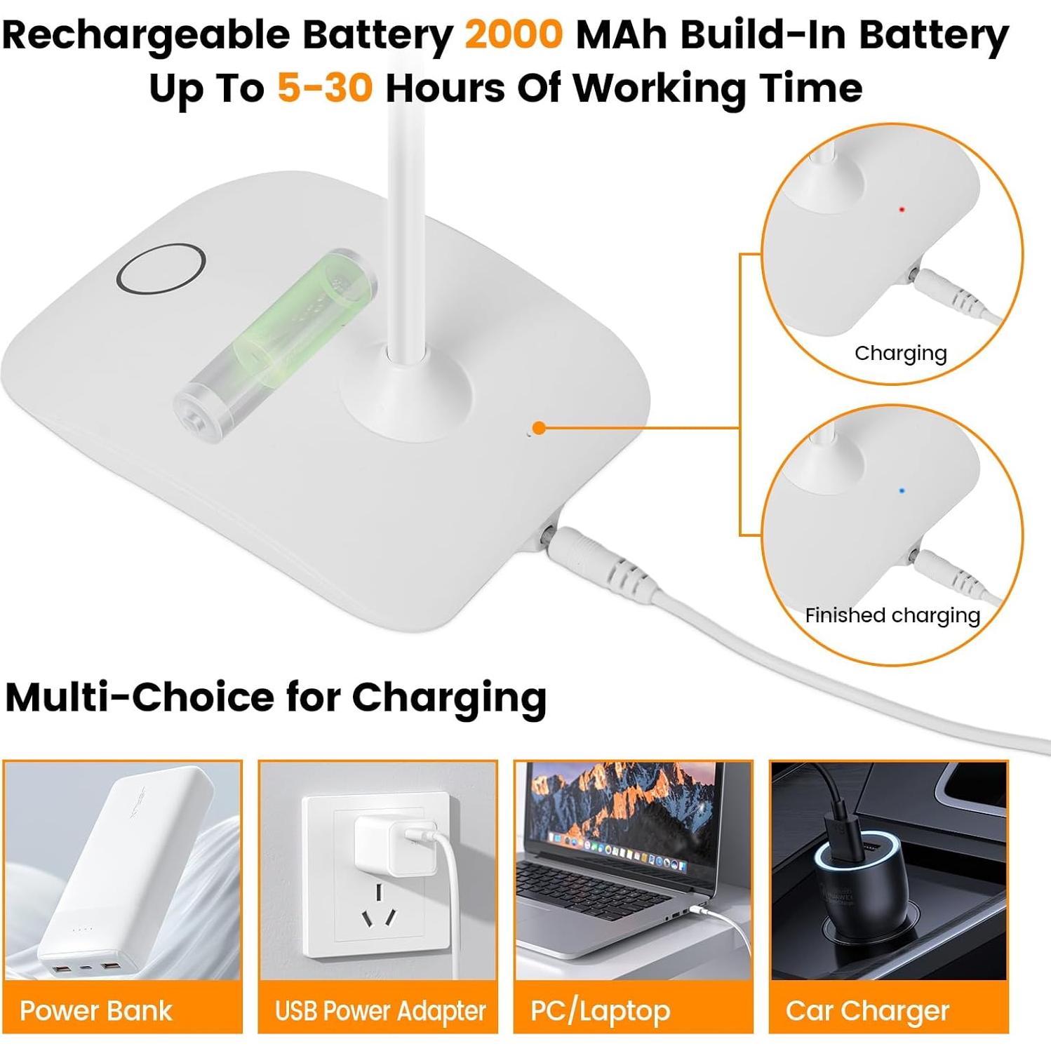 Lámpara de Escritorio TNNOP Inalámbrica 2000mAh 3 Modos Color