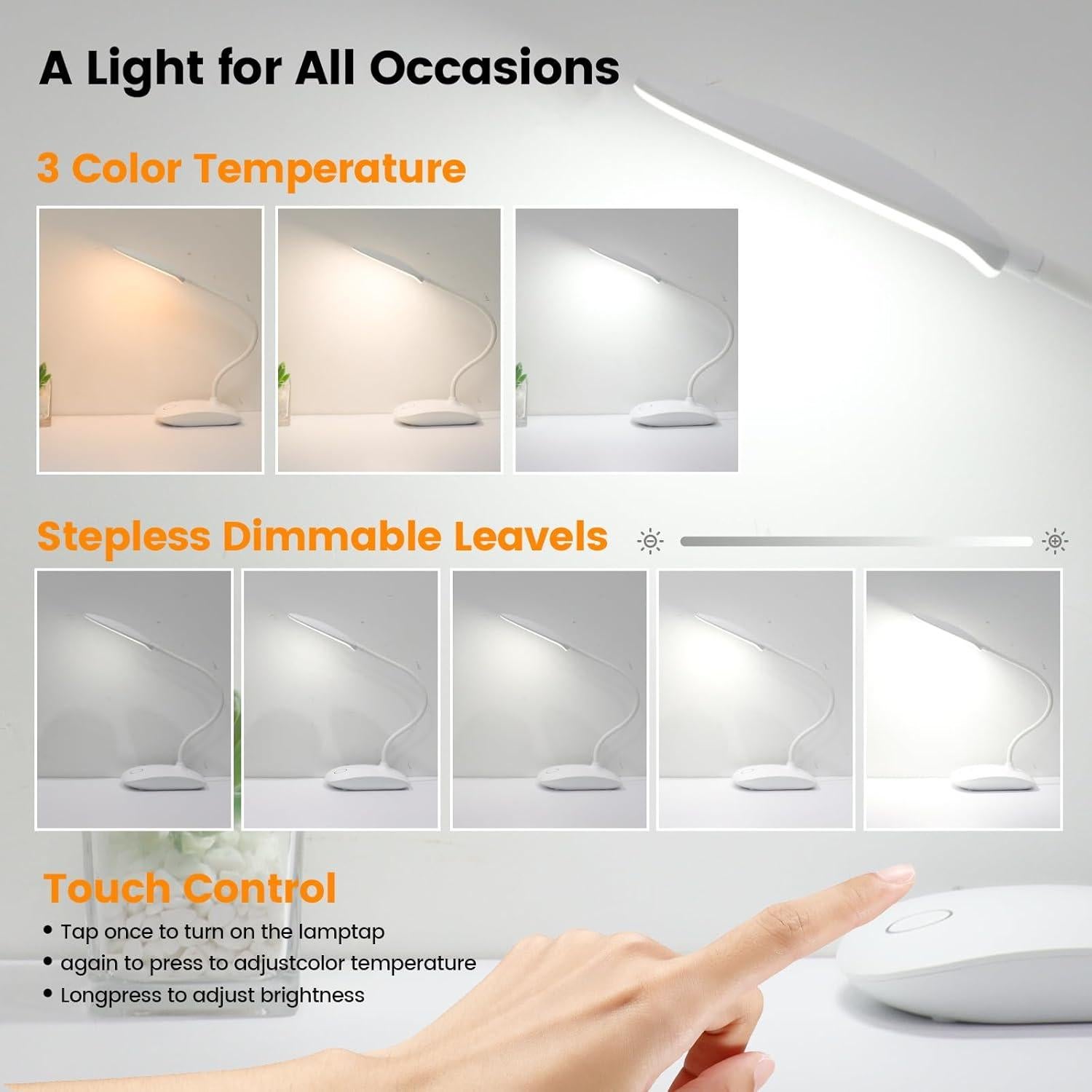 Lámpara de Escritorio TNNOP Inalámbrica 2000mAh 3 Modos Color