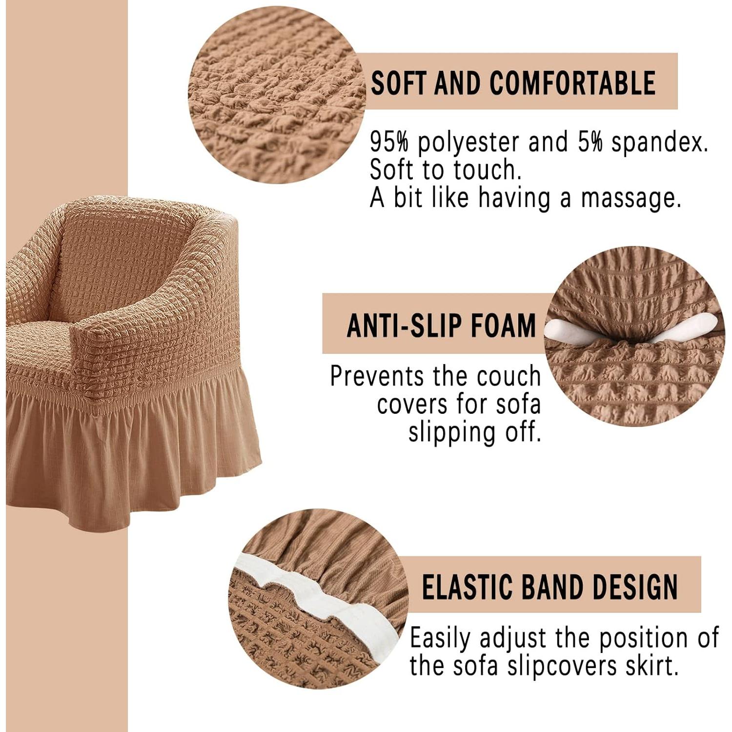 Funda de Sillón Jeloris Pequeña Caqui Ajustable y Duradera