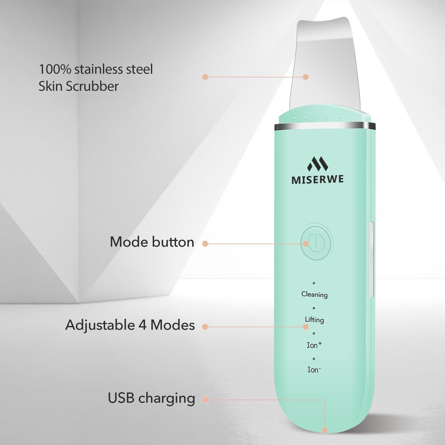 Espátula Facial Limpiadora Miserwe Skin Scrubber Verde 4 Modos